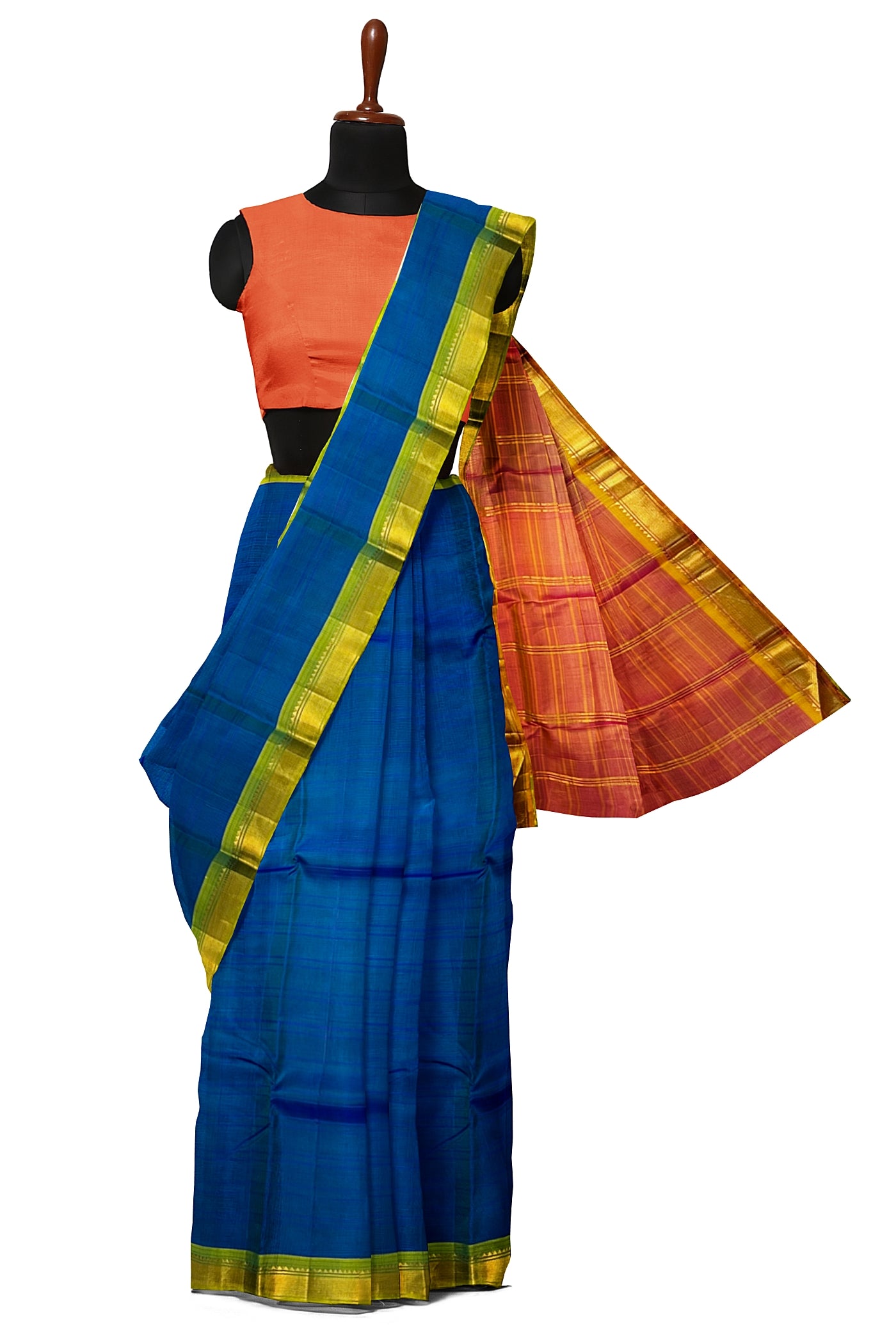 Dual Tone Blue Light Weight Silk Saree With Plain Pattern