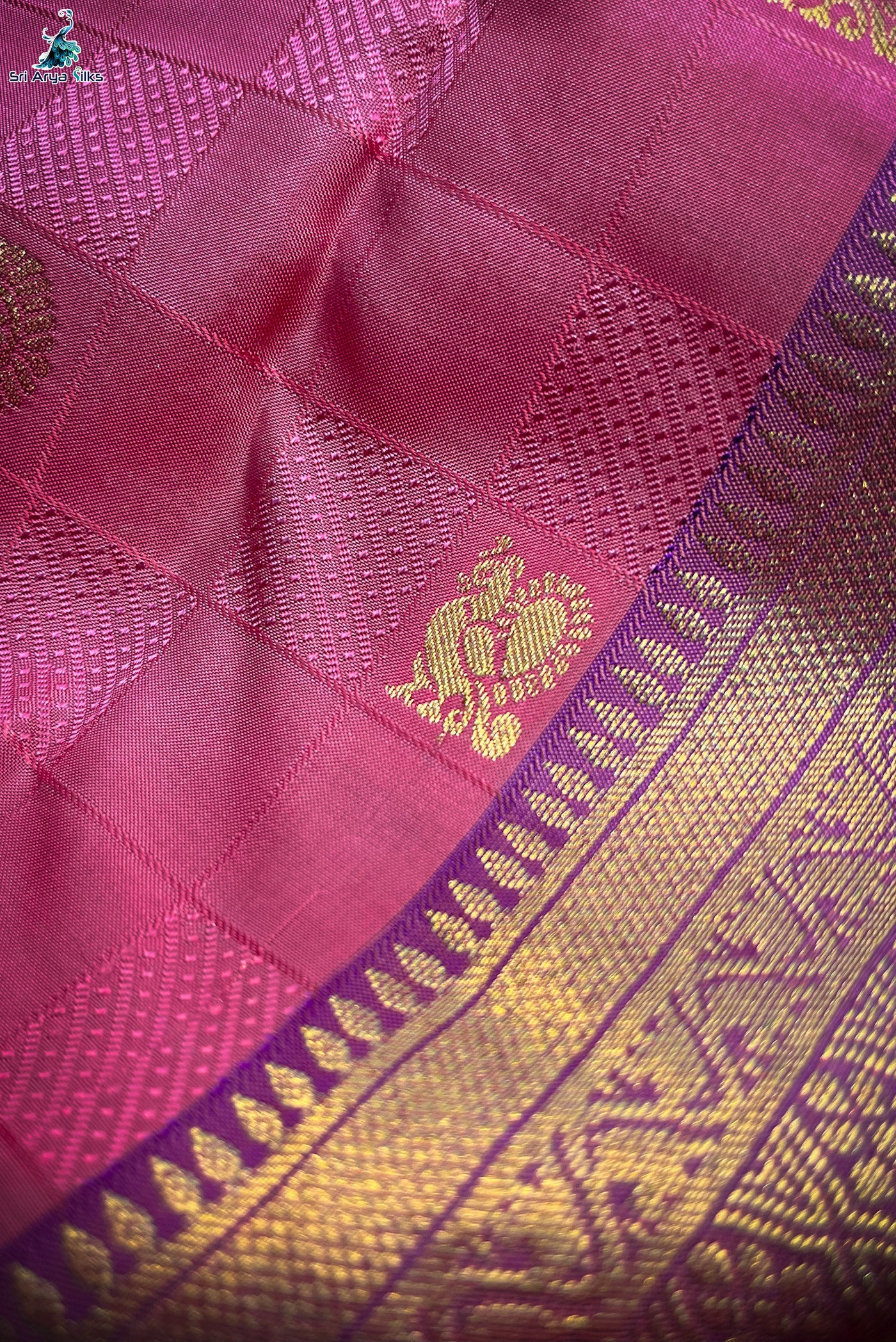 Peach & Violet Kanchivaram Traditional Silk Saree