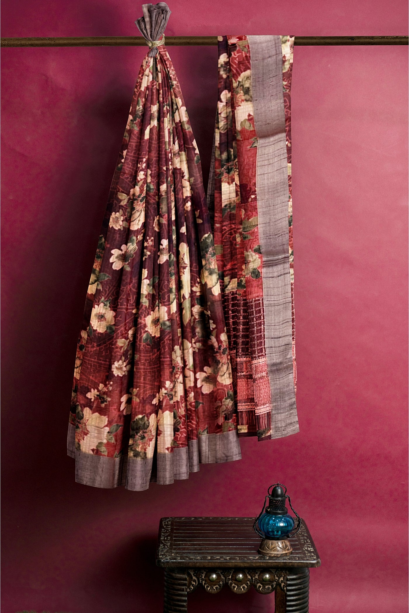 Red Office Wear Saree With Floral Pattern