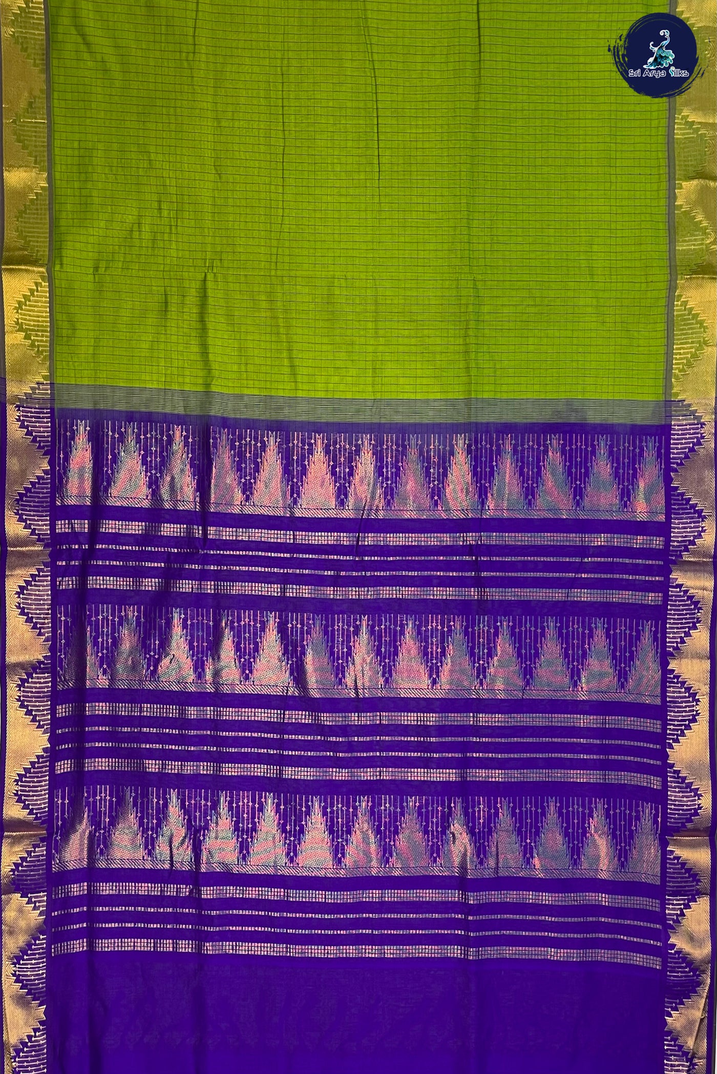 Mehendi Green Madisar Semi Silk Cotton Saree With Checked Pattern