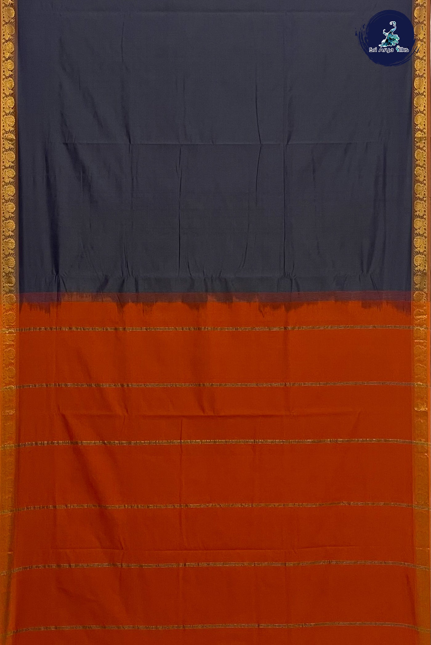 Orange Madisar Semi Silk Cotton Saree With Stripes Pattern