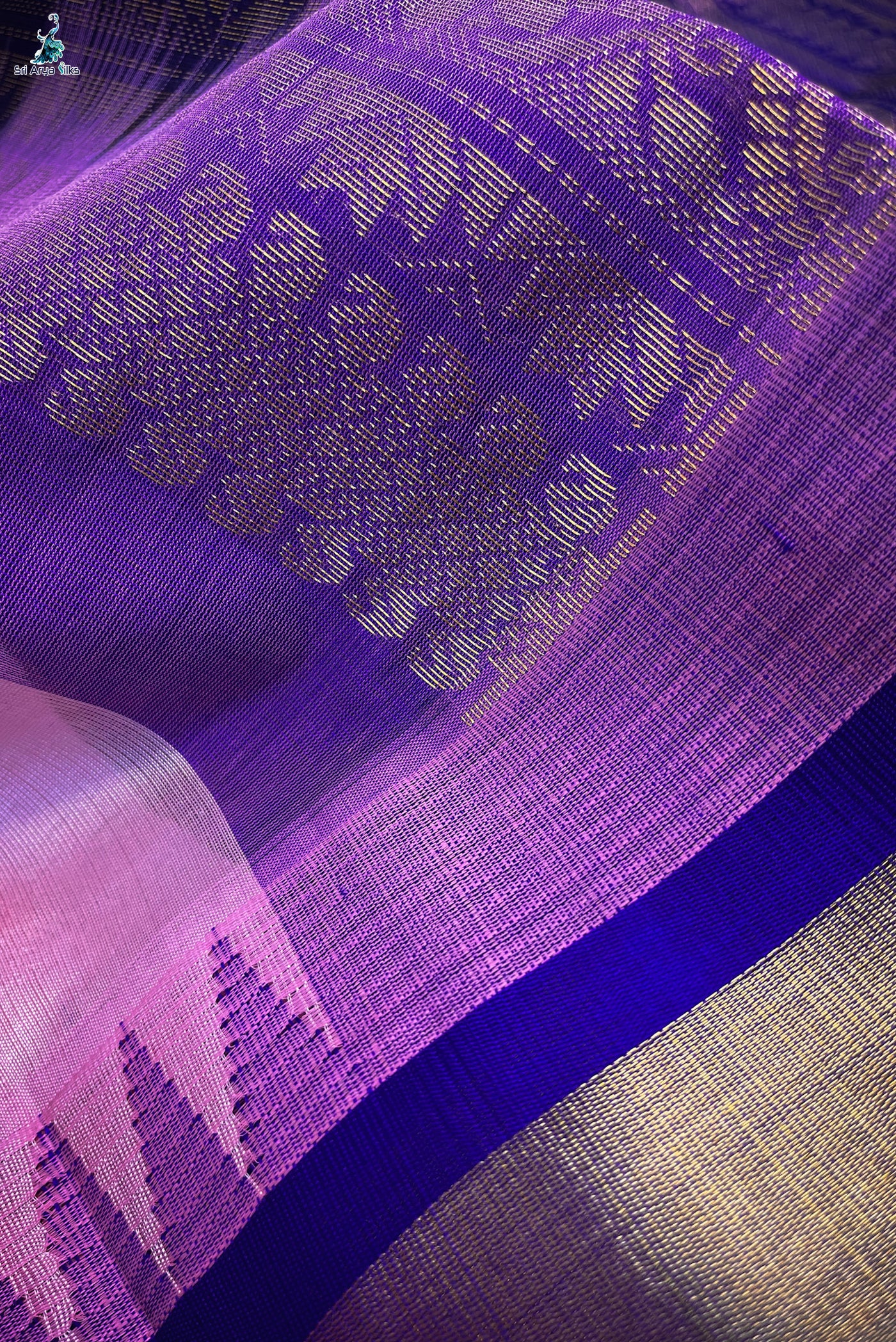 Blush Pink Korvai Silk Cotton Saree With Plain Pattern