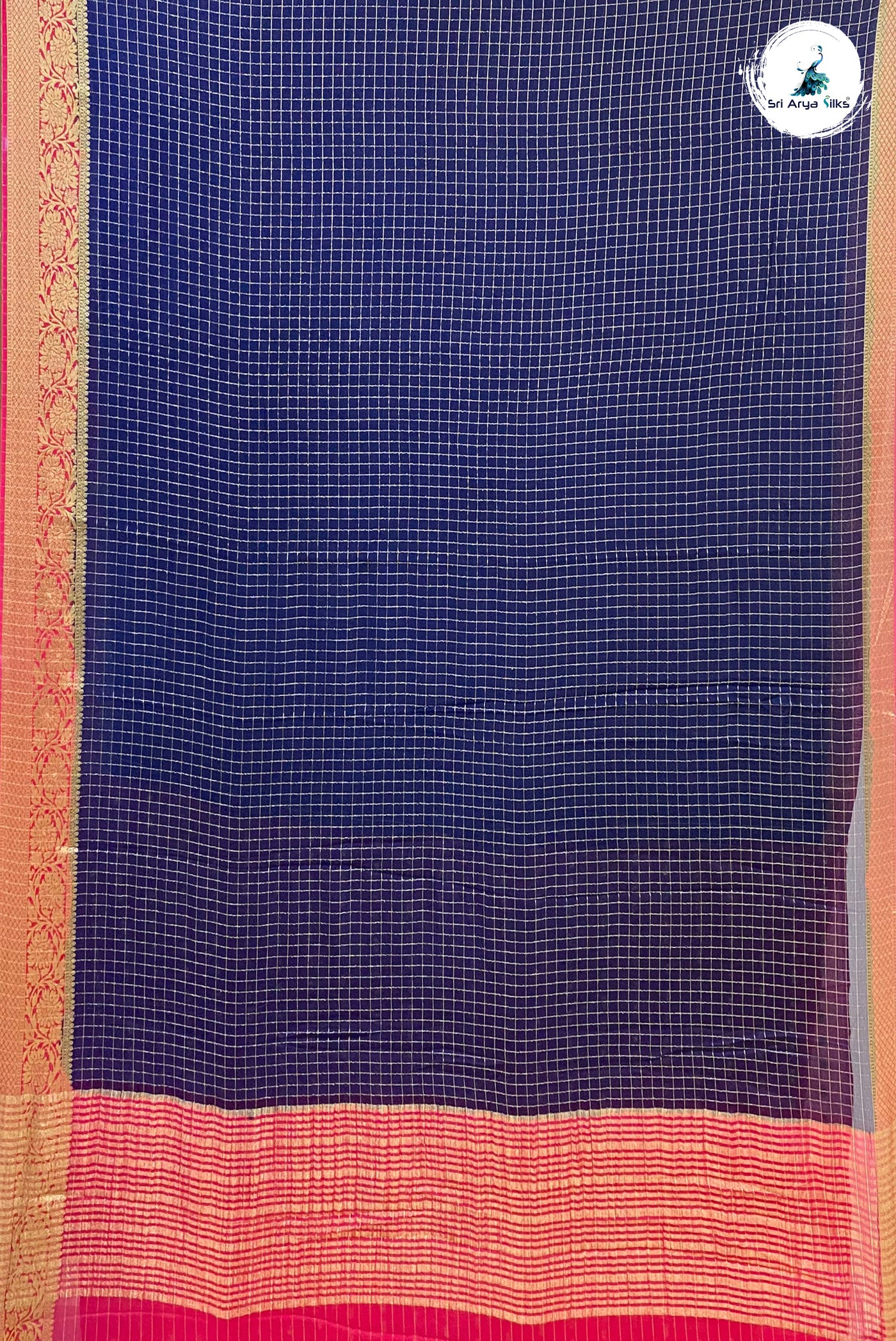 Dark Blue Georgette Banarasi Saree With Zari Checked Pattern