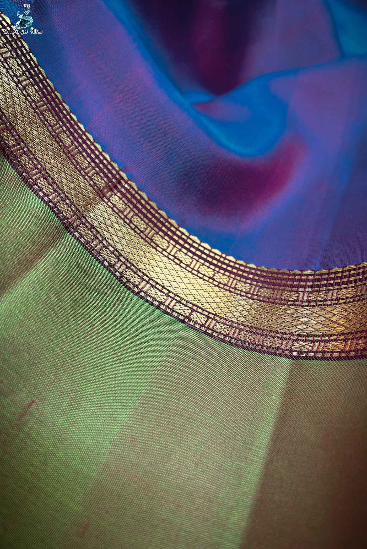 Dual Tone Purple Traditional Silk Saree With Wine Blouse & Buttas Pattern