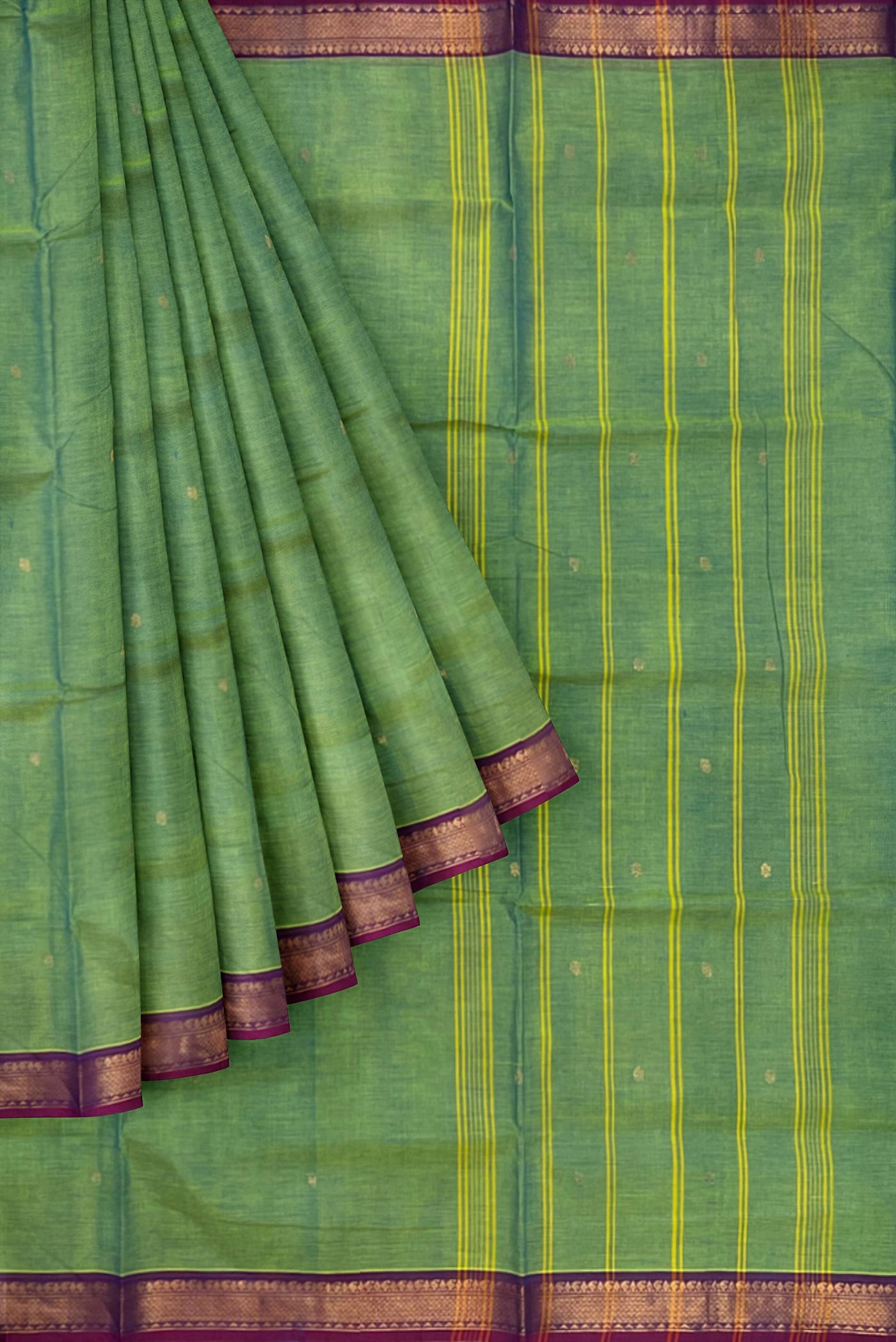 Pastel Green Cotton Saree With Zari Buttas Pattern