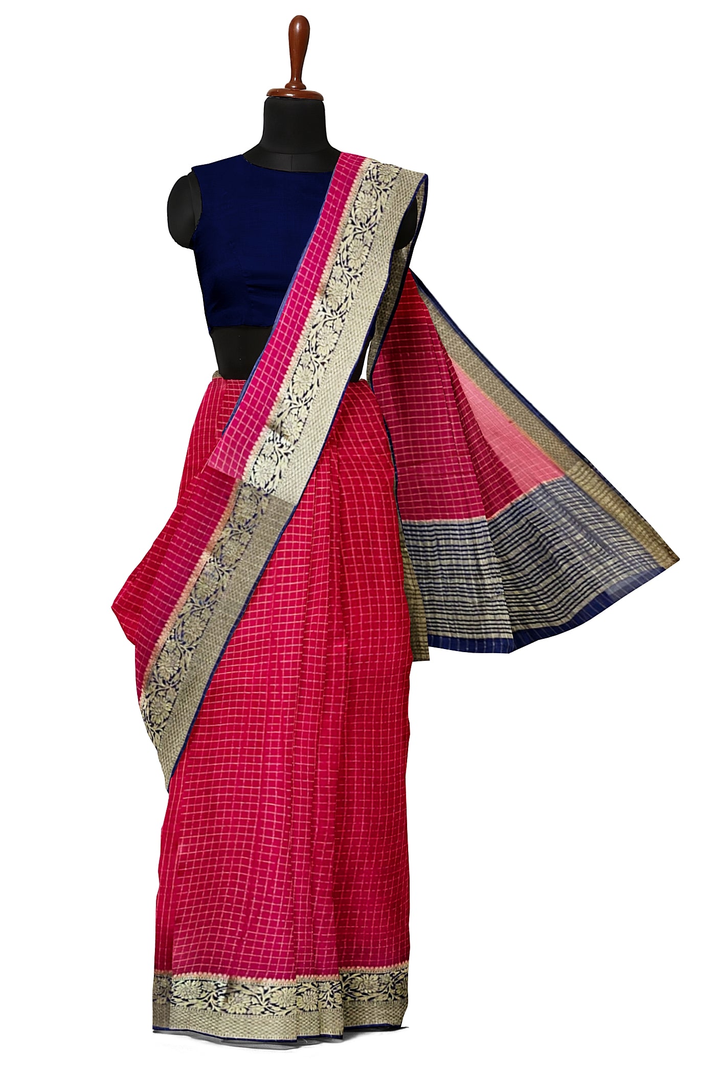 Pink Georgette Banarasi Saree With Zari Checked Pattern