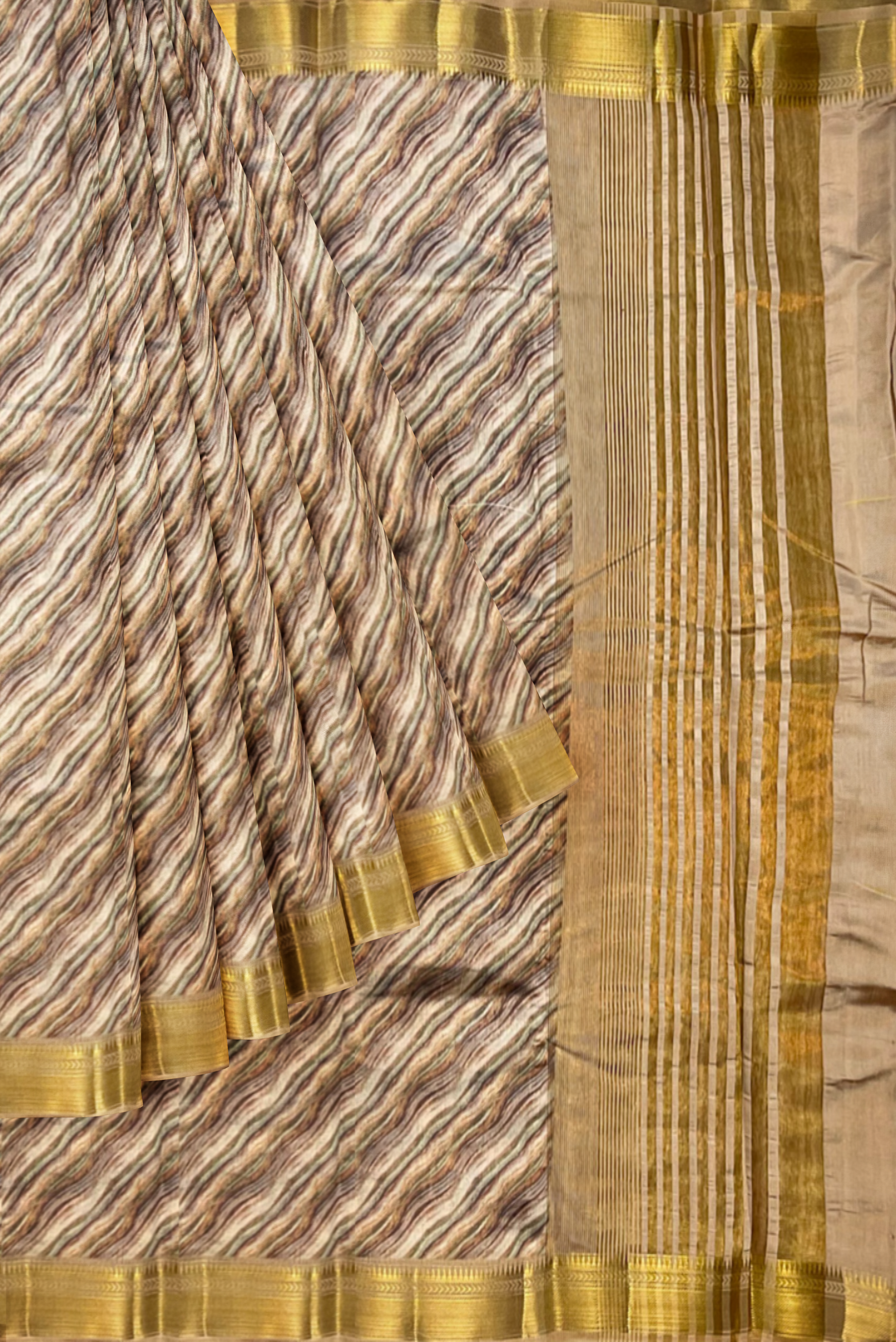 Beige Office Wear Saree With Floral Pattern