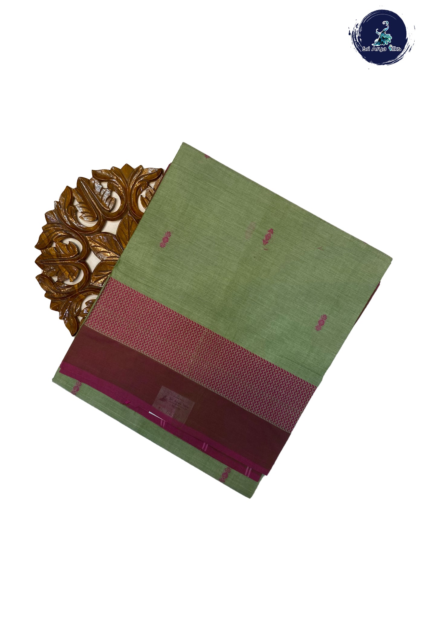 Pastel Green Cotton Saree With Buttas Pattern