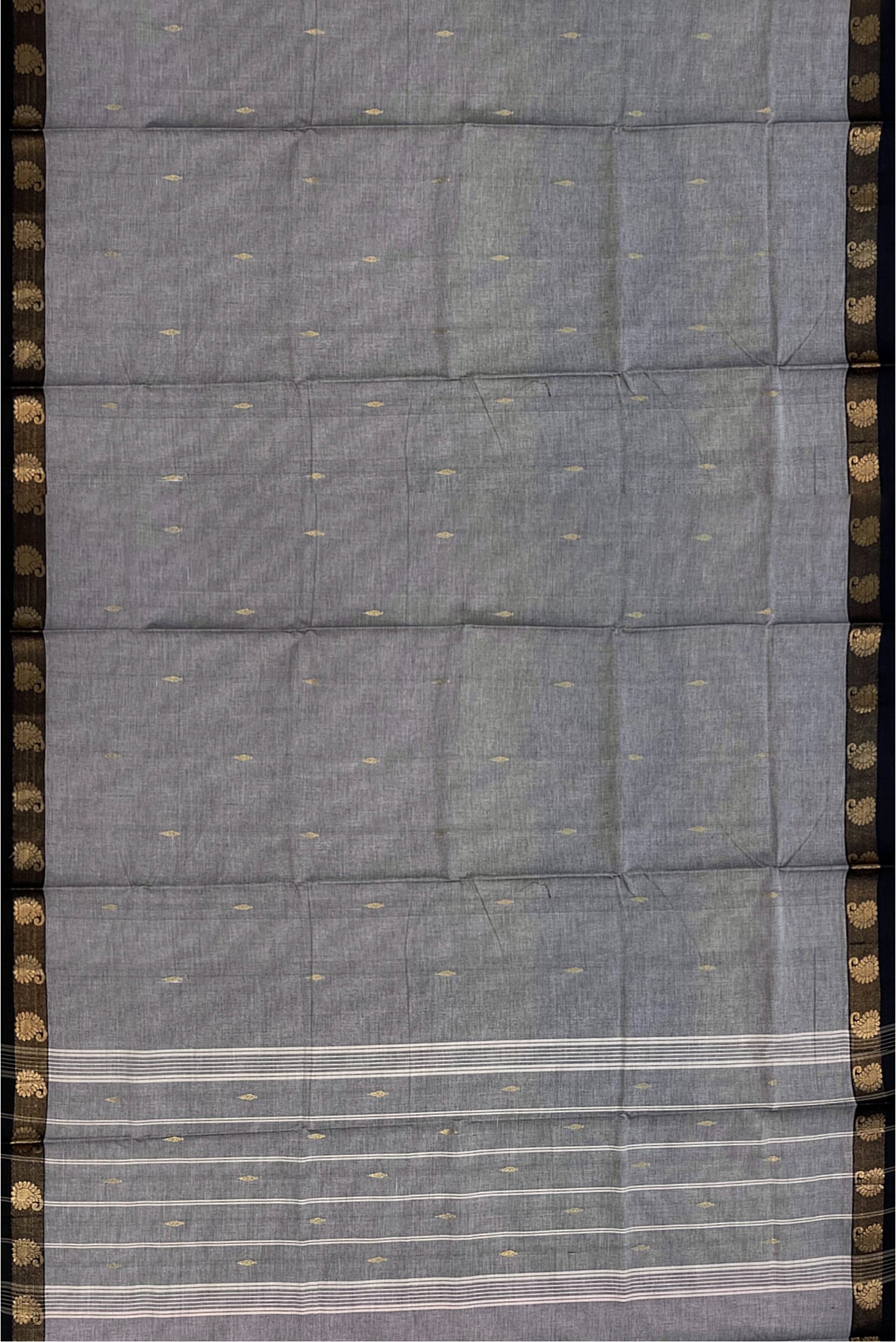 Grey Cotton Saree With Zari Buttas Pattern