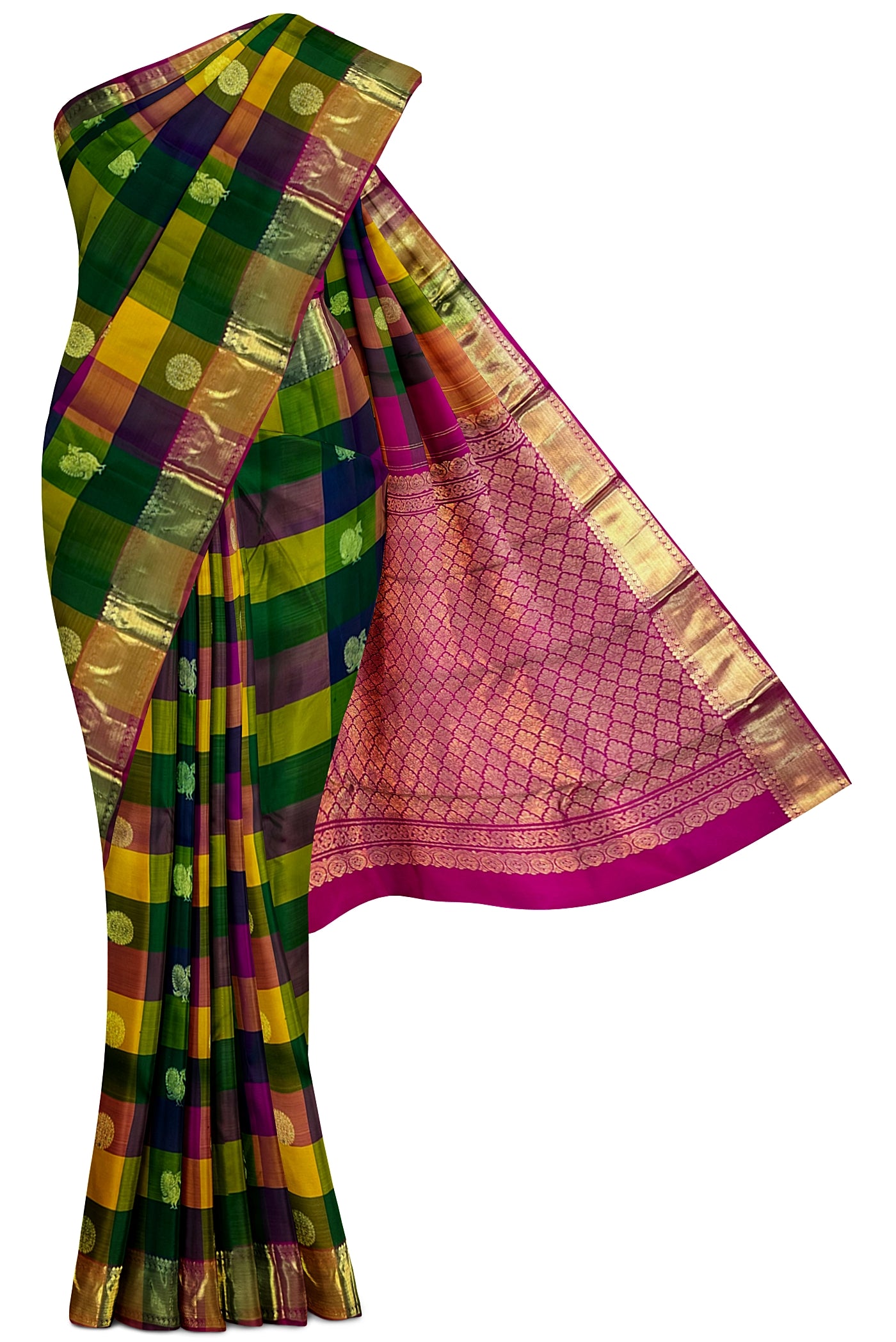 Multi Checked Saree With Checked Pattern