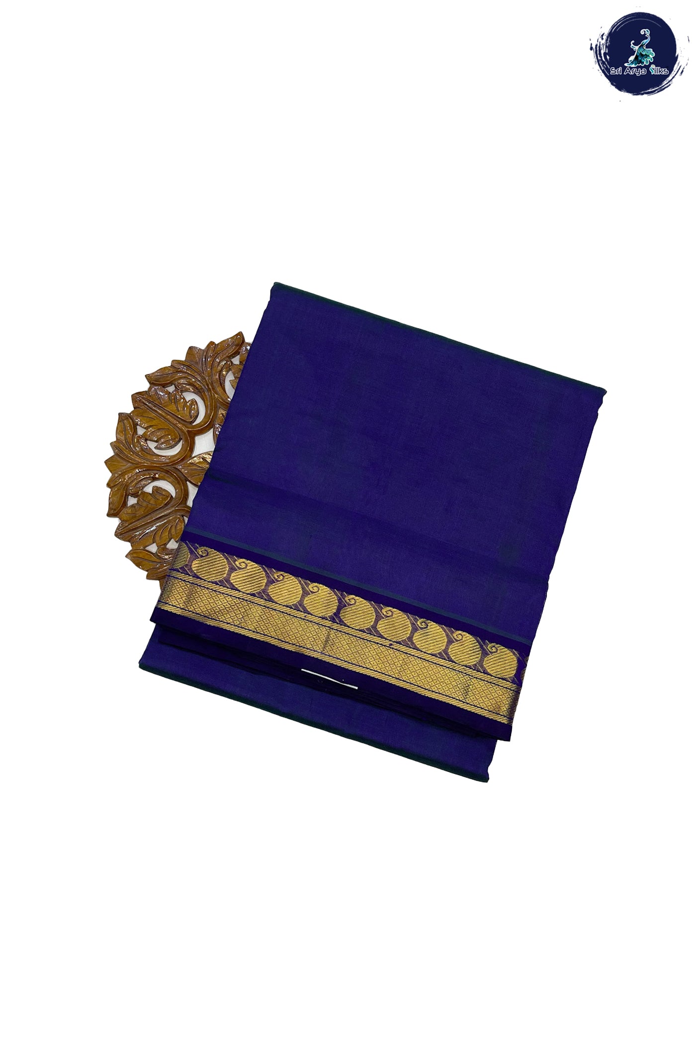Peacock Blue Madisar Silk Cotton Saree With Plain Pattern