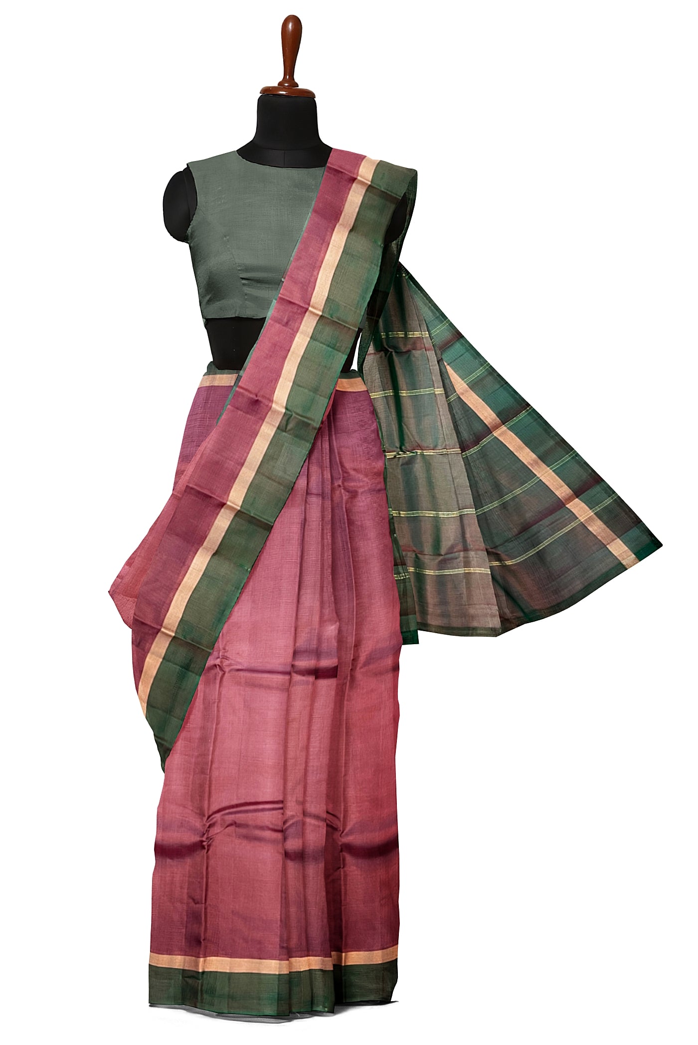 Brown Light Weight Silk Saree With Plain Pattern