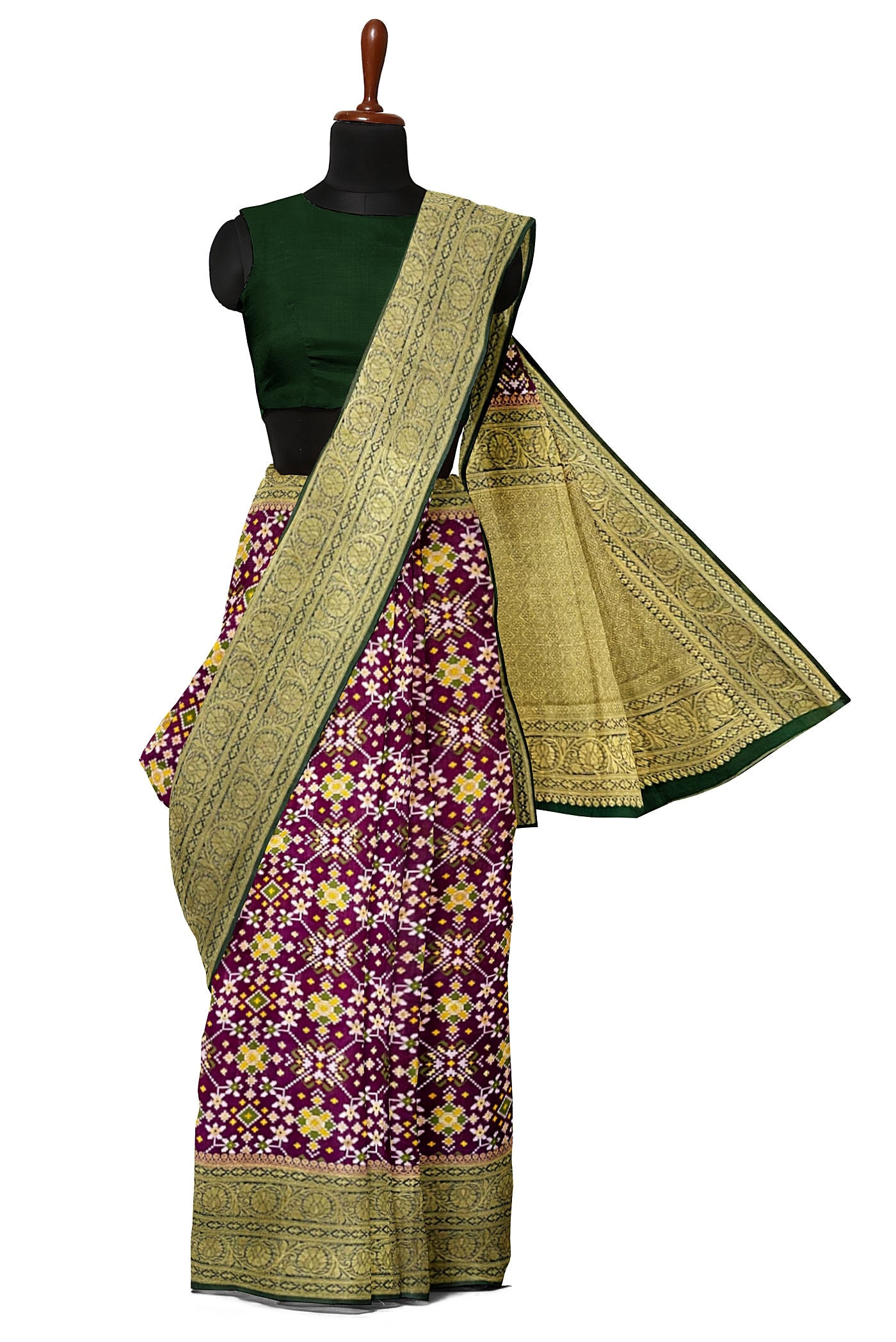 Purple Semi Banarasi Saree With Zari Buttas Pattern