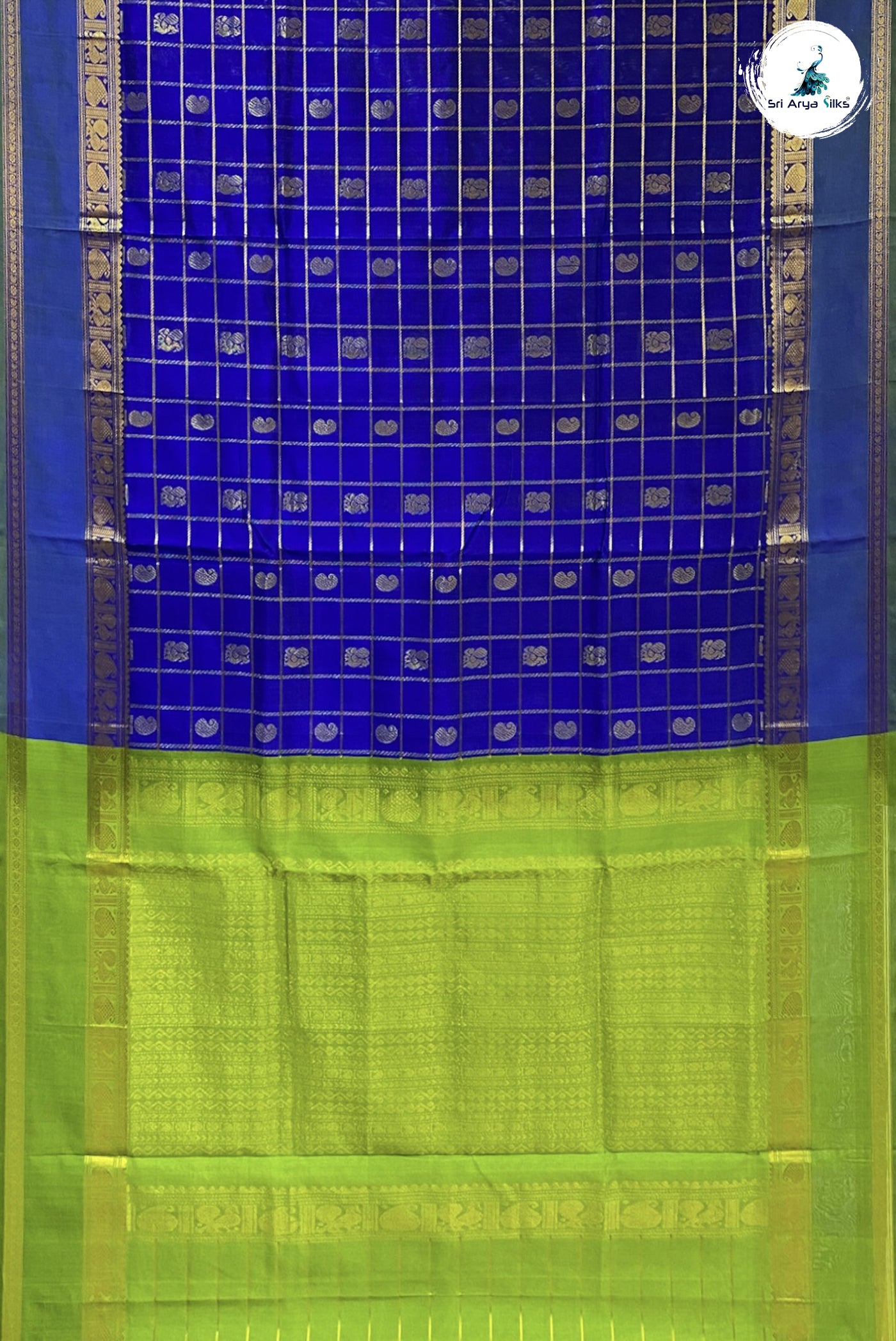 Dark Blue Checked Saree With Zari Buttas Pattern