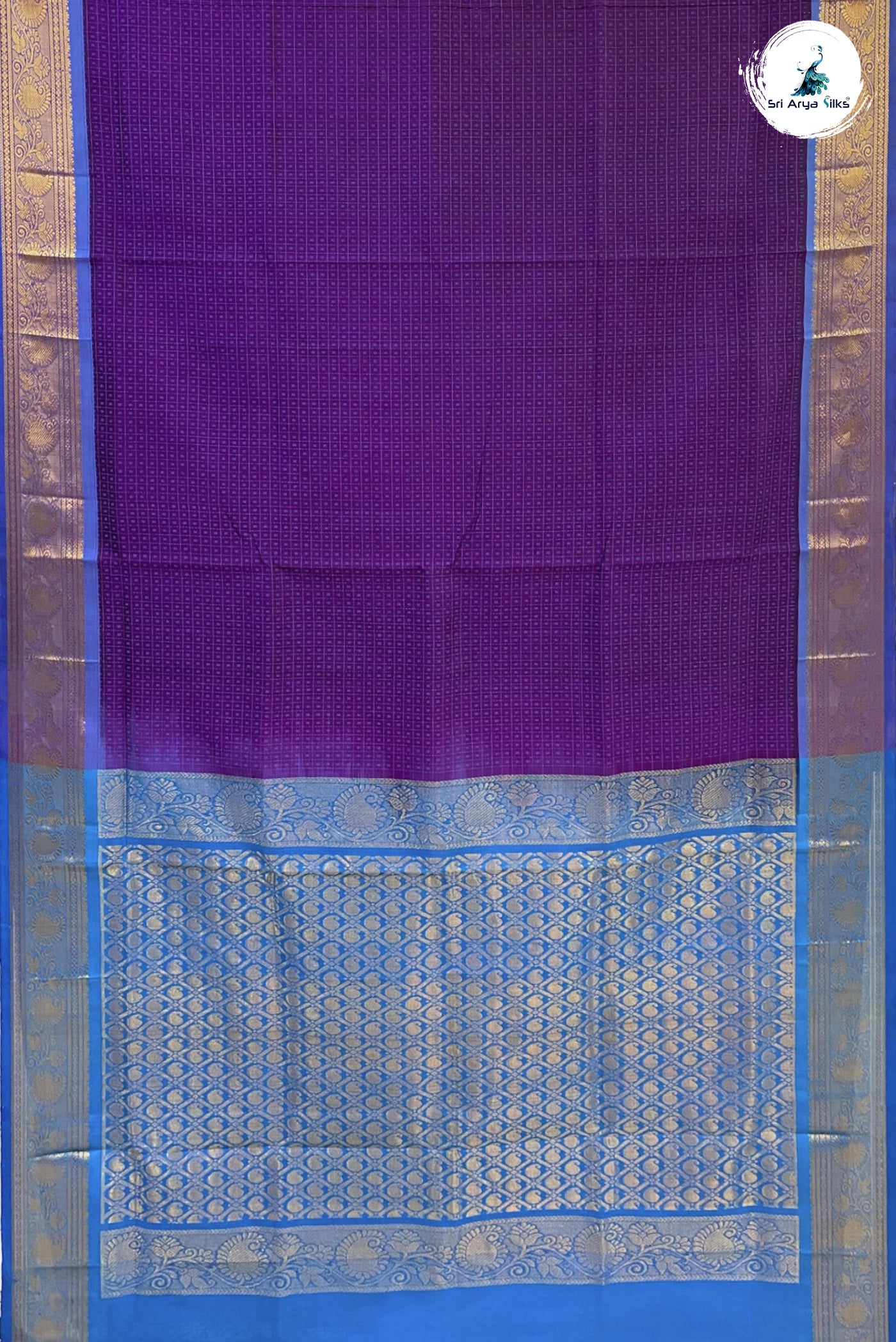 Purple Checked Saree With 1000 Butta Pattern