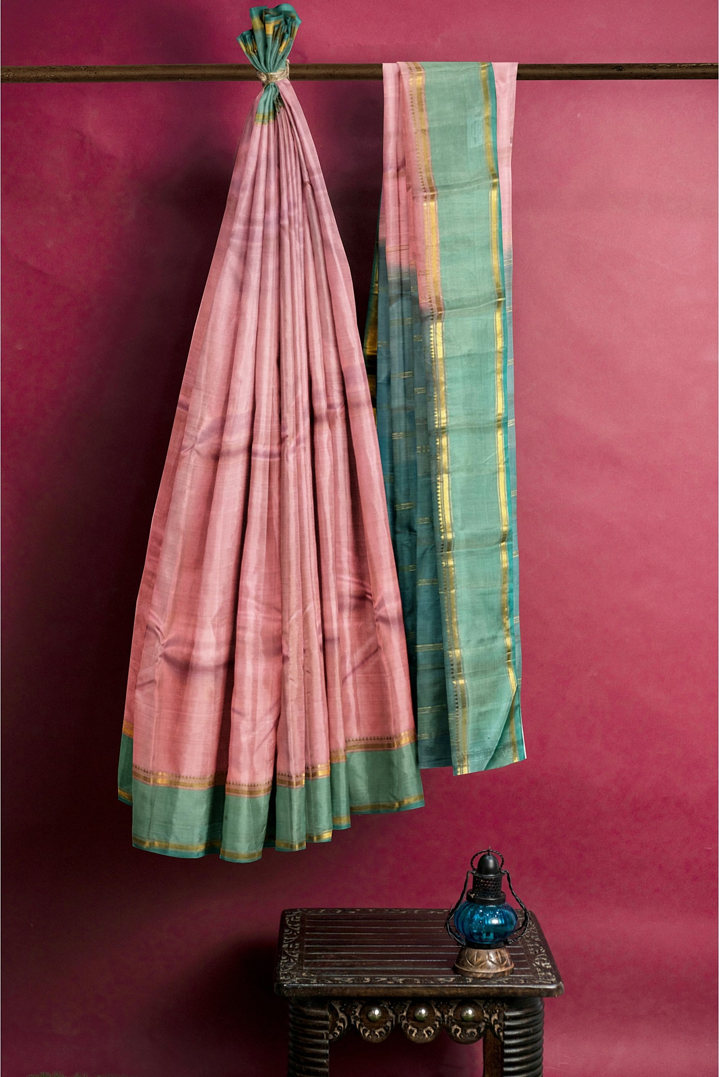 Blush Pink Light Weight Silk Saree With Plain Pattern