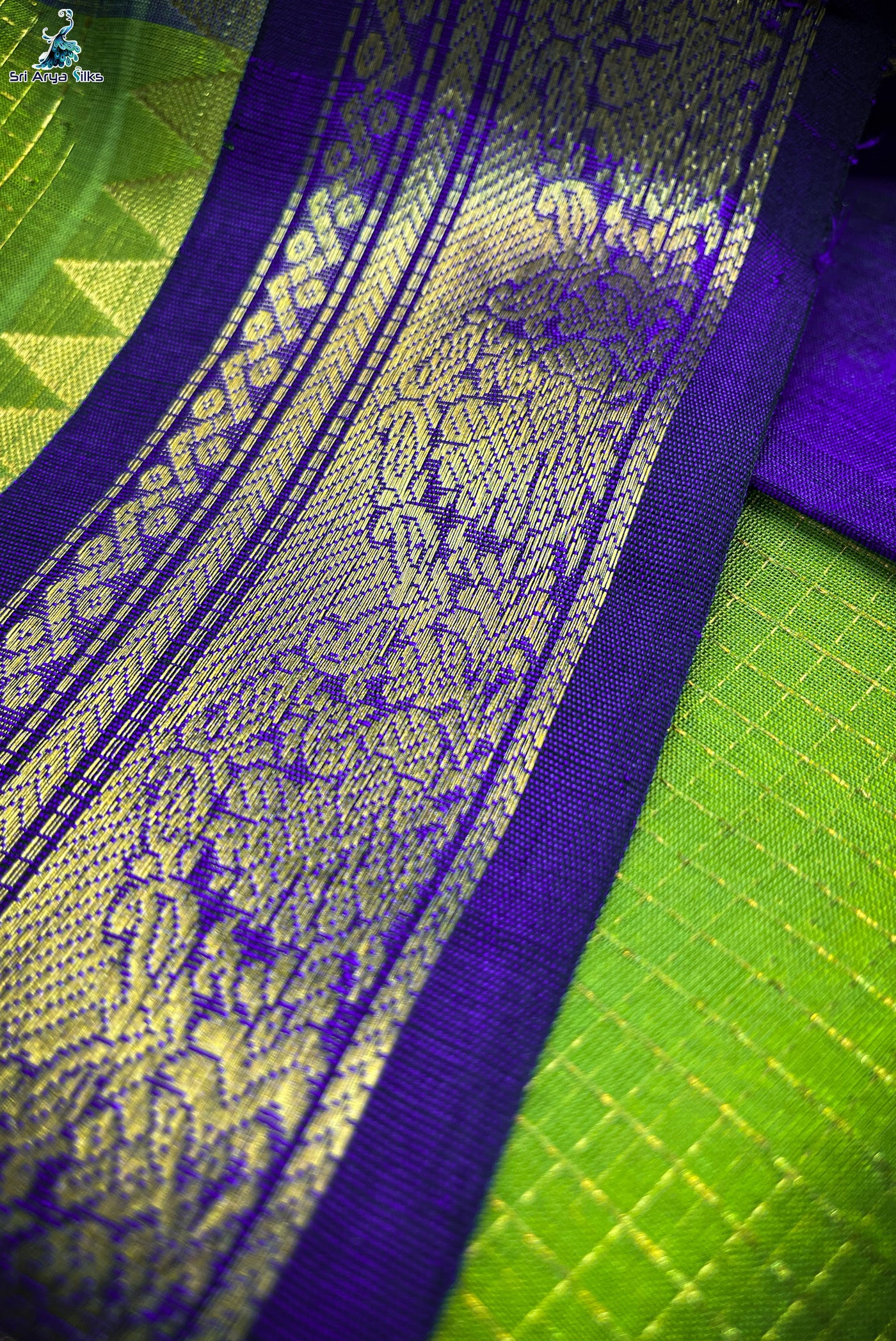 Light Green Korvai Silk Cotton Saree With Zari Checked Pattern