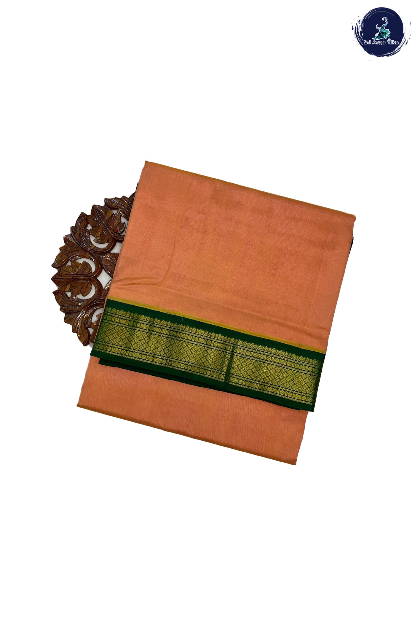 Peach Korvai Silk Cotton Saree With Plain Pattern