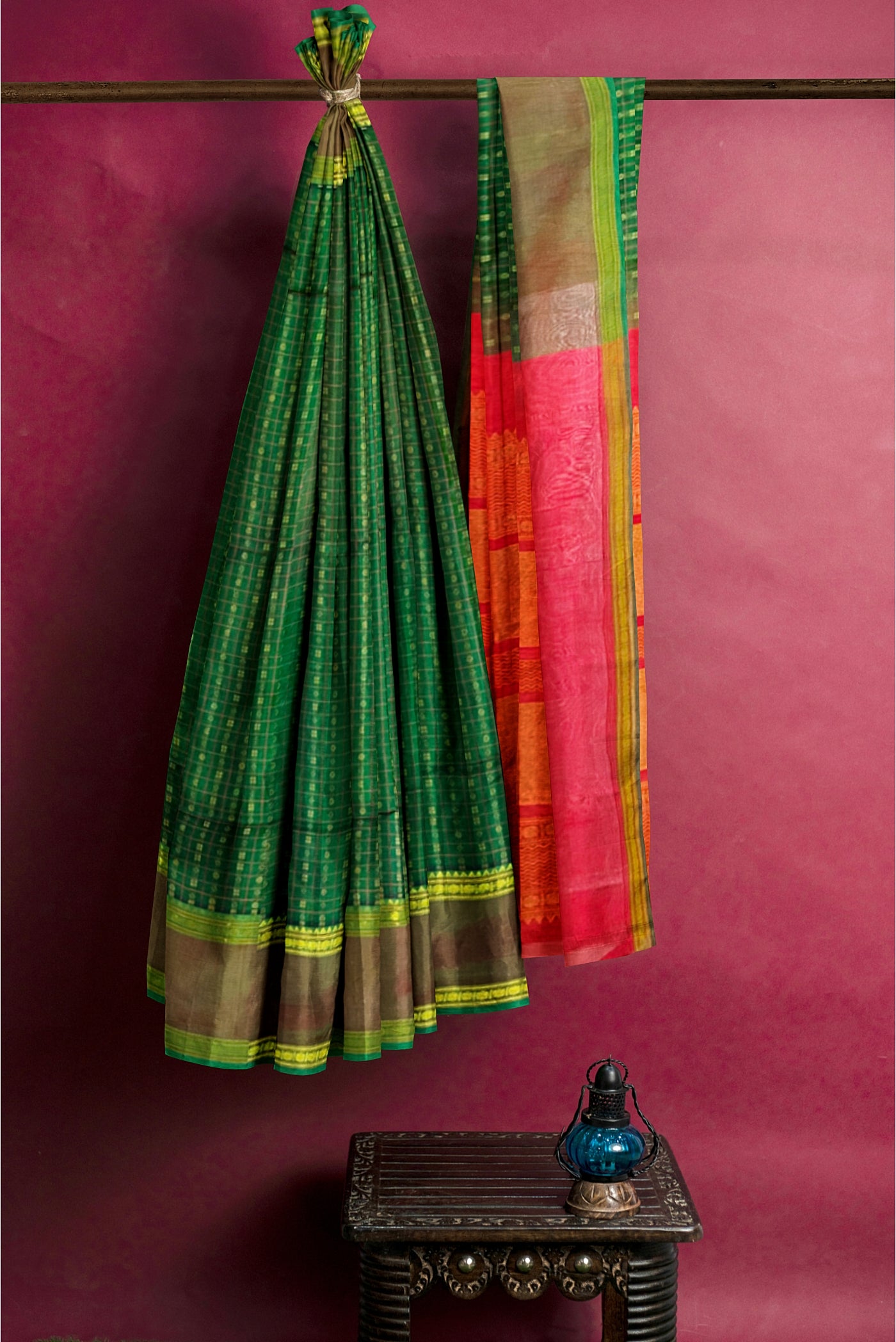 Green Silk Cotton Saree With Meenakari Work Pattern