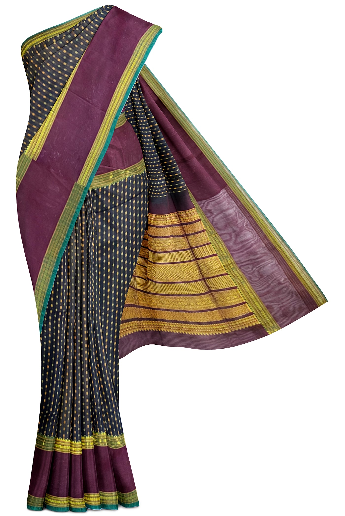Black Silk Cotton Saree With Meenakari Work Pattern