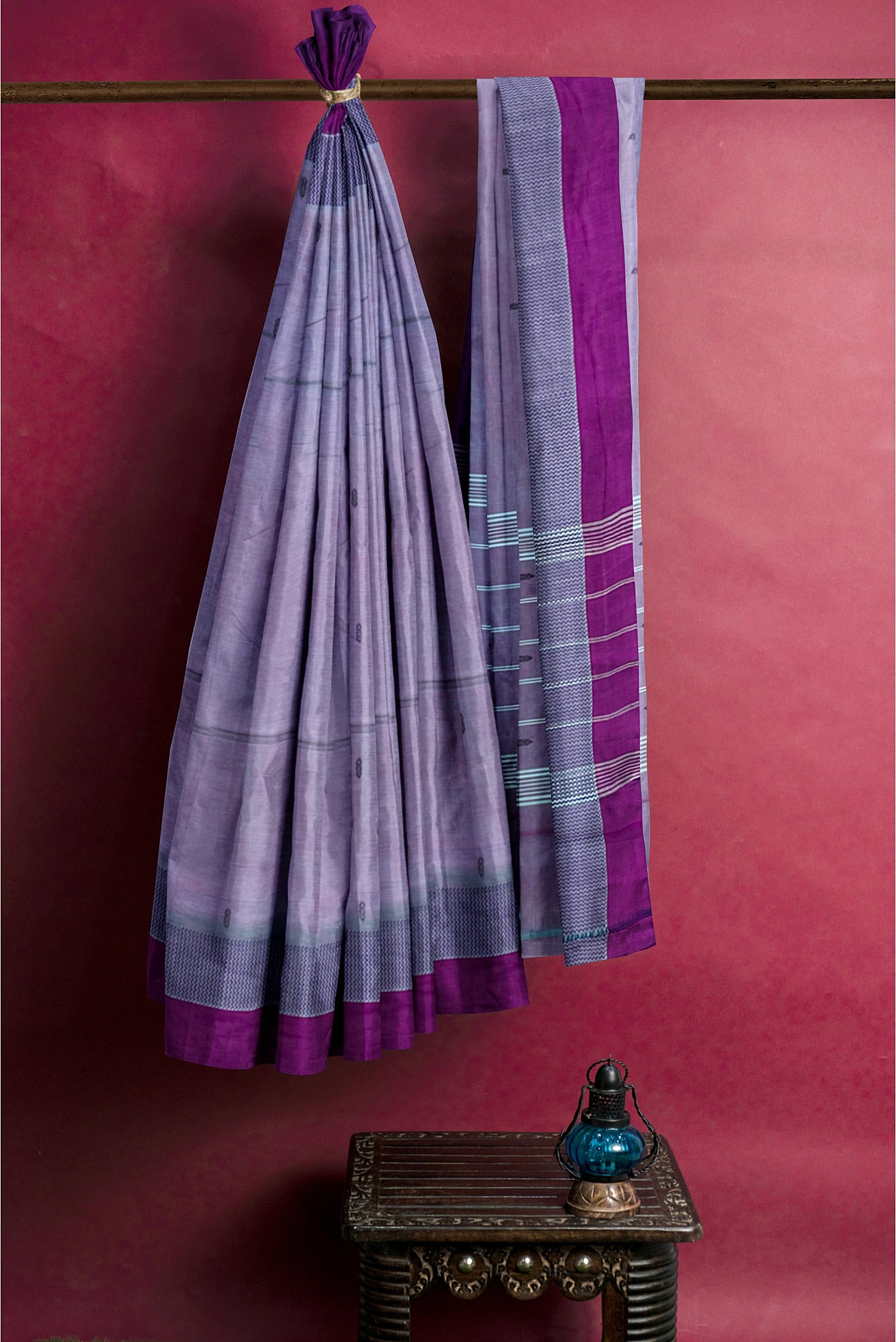 Dual Tone Grey Cotton Saree With Buttas Pattern
