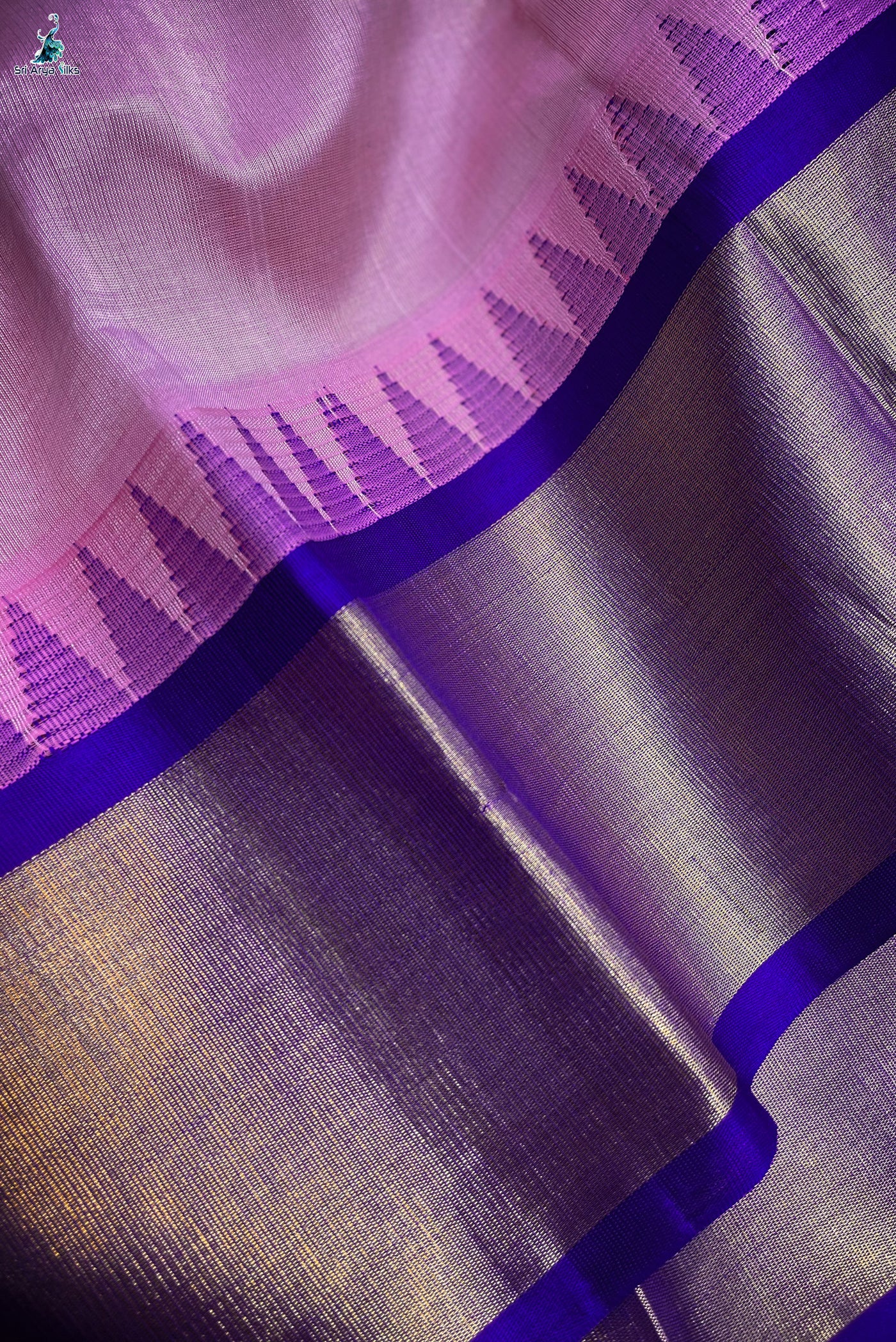 Blush Pink Korvai Silk Cotton Saree With Plain Pattern