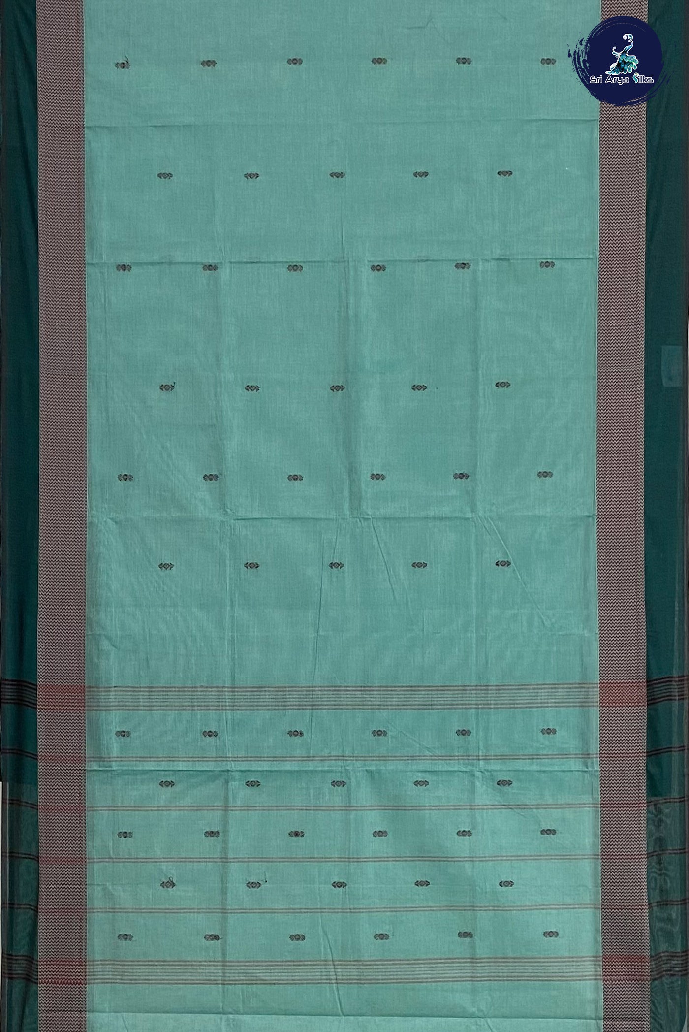 Turquoise Cotton Saree With Buttas Pattern