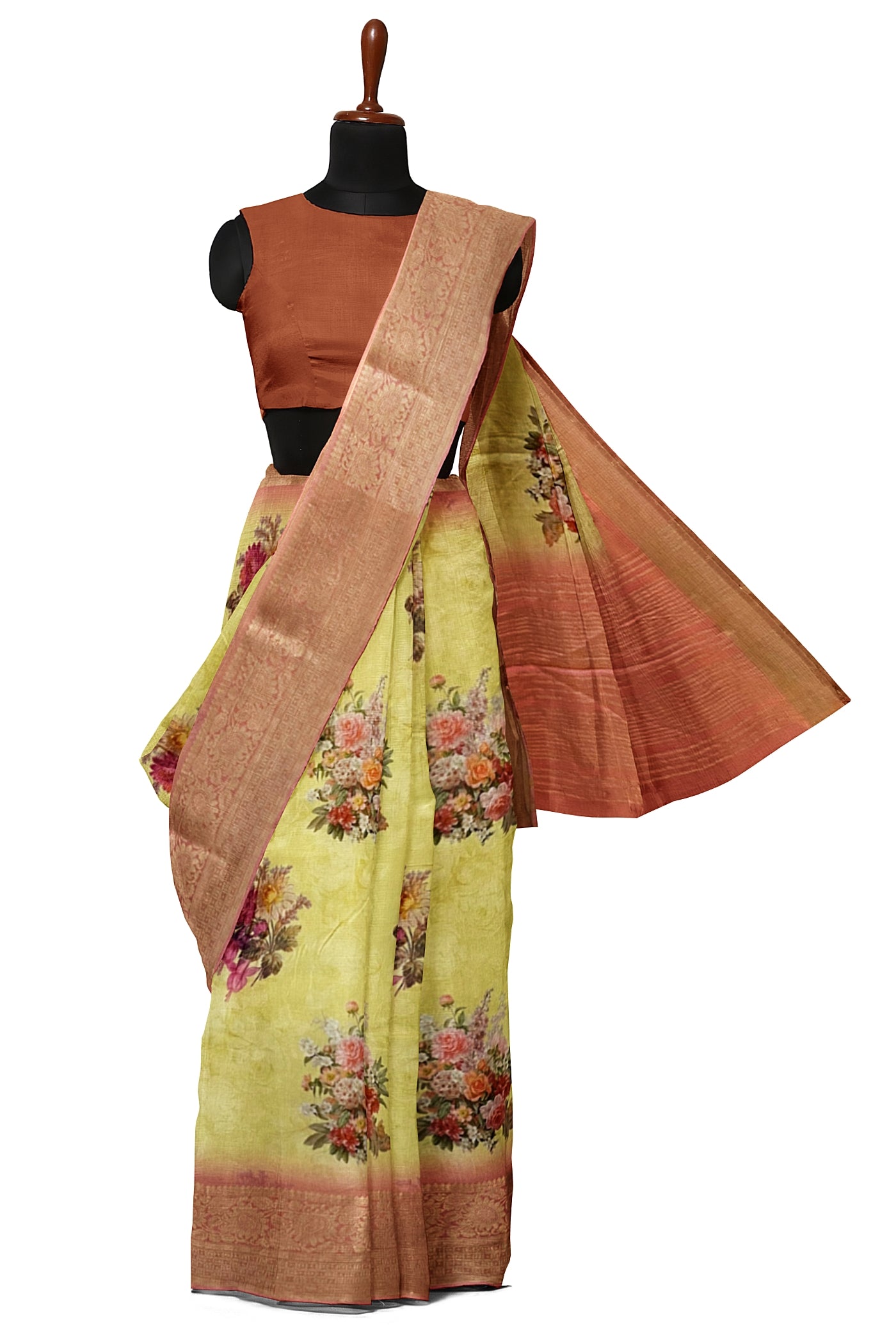Light Yellow and Baby Pink Semi Dola saree