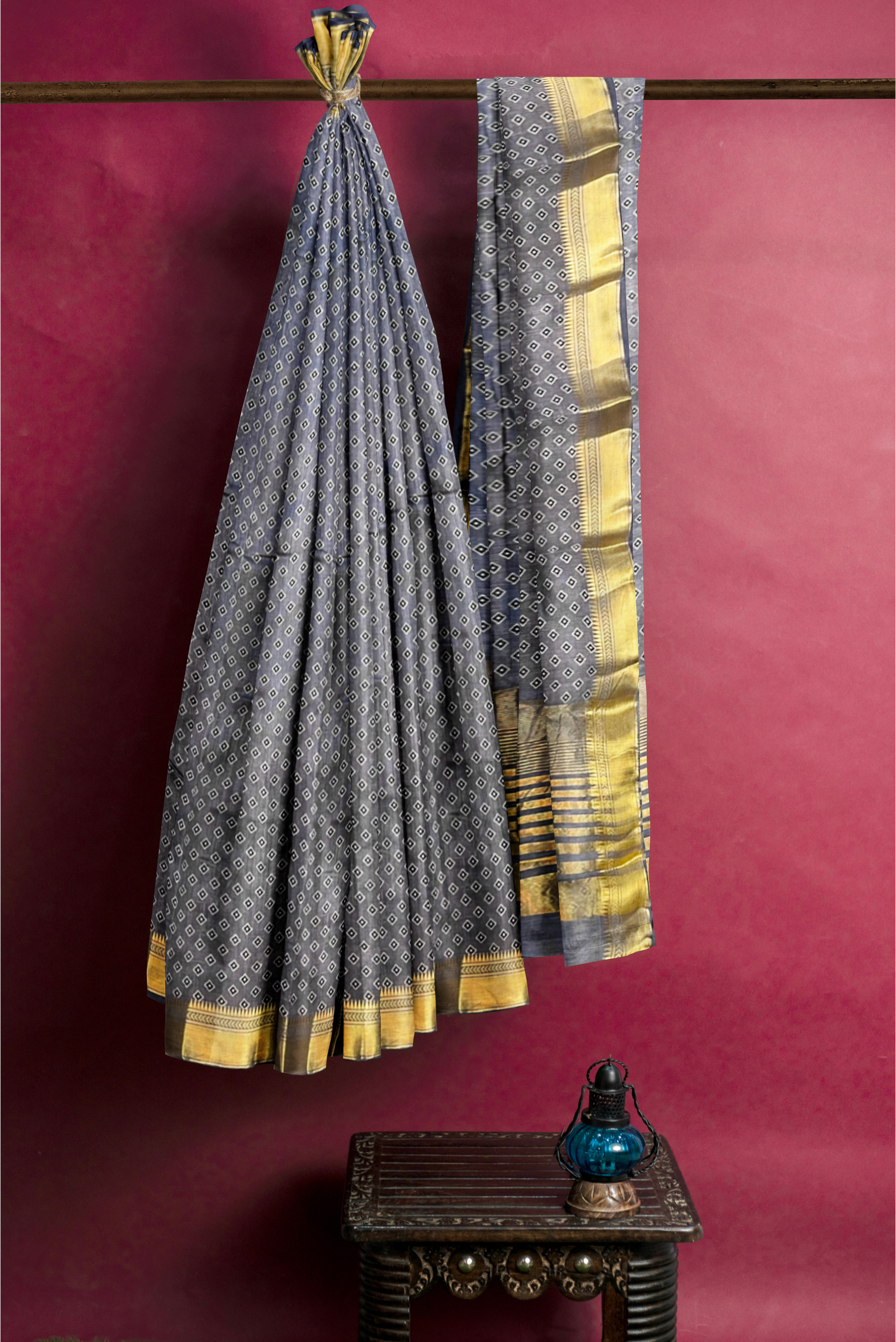 Grey Office Wear Saree With Printed Pattern