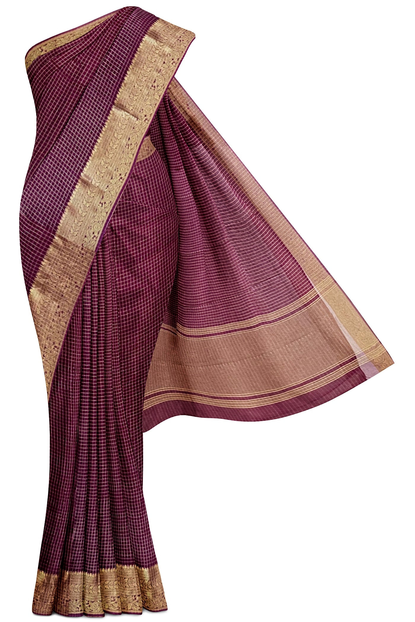 Maroon Georgette Banarasi Saree With Zari Checked Pattern