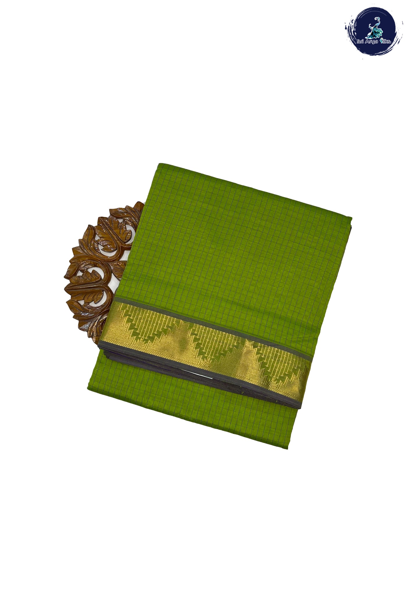 Mehendi Green Madisar Semi Silk Cotton Saree With Checked Pattern