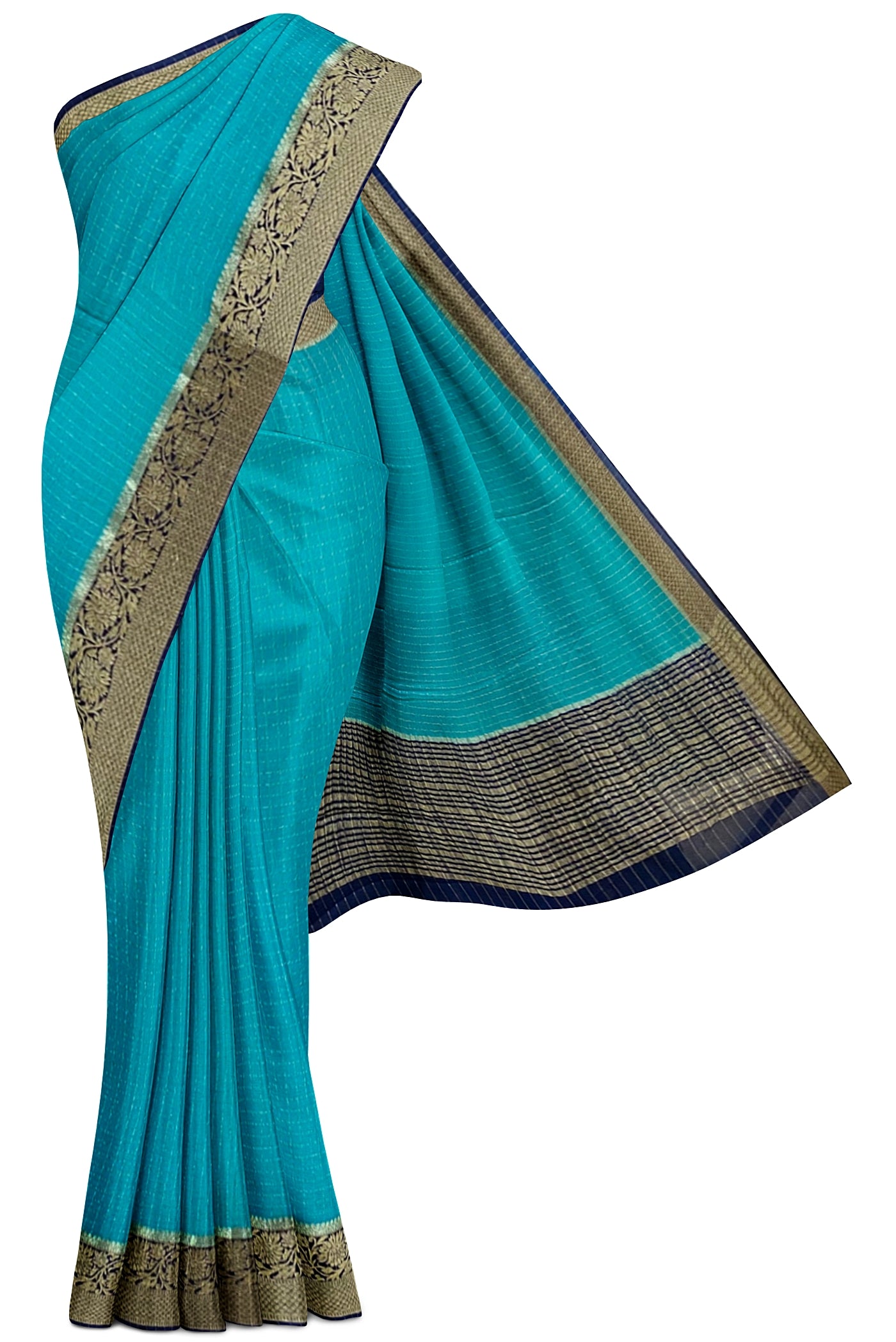 Light Blue Georgette Banarasi Saree With Zari Checked Pattern