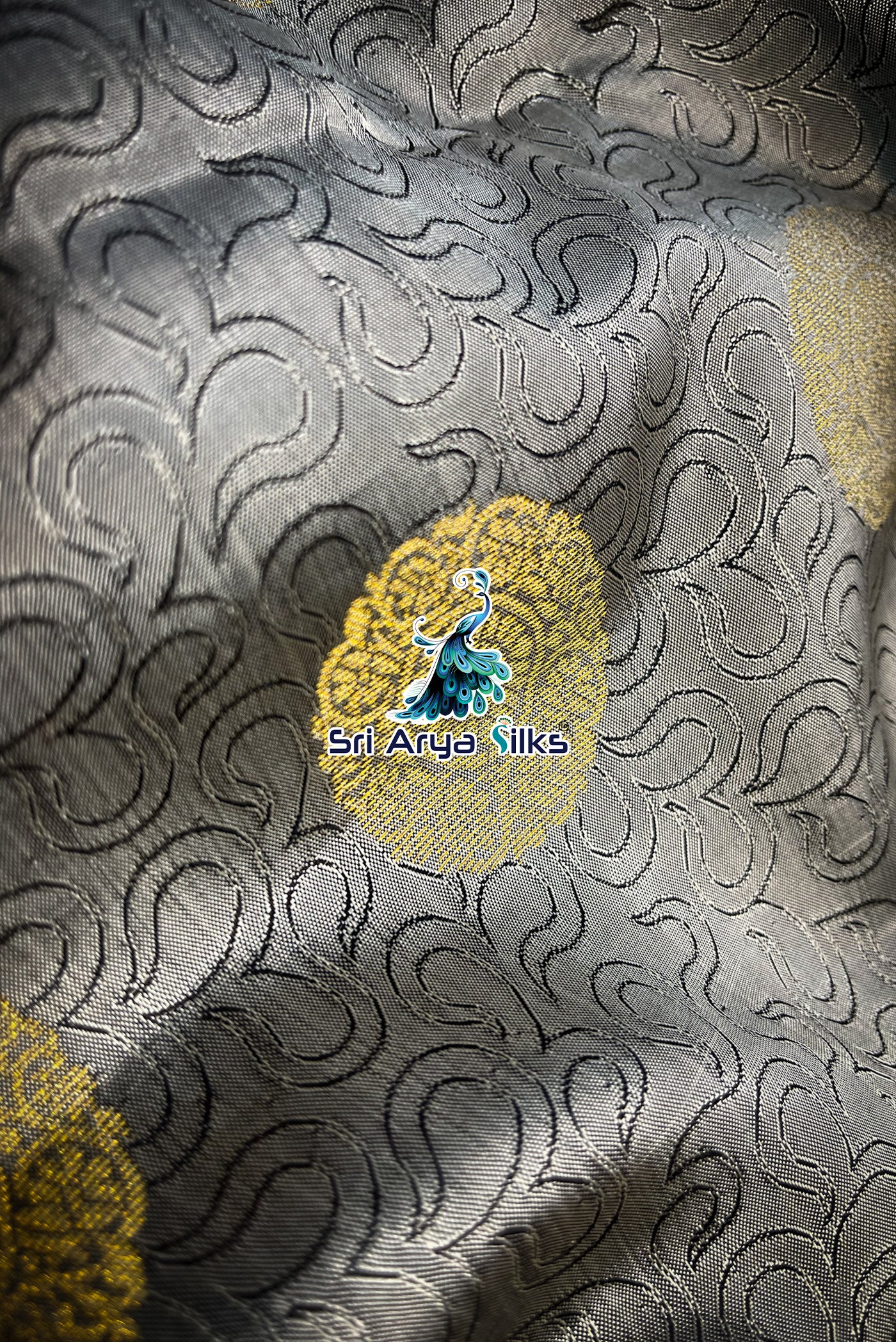 Grey Embosed Saree With Purple Blouse & Buttas Pattern