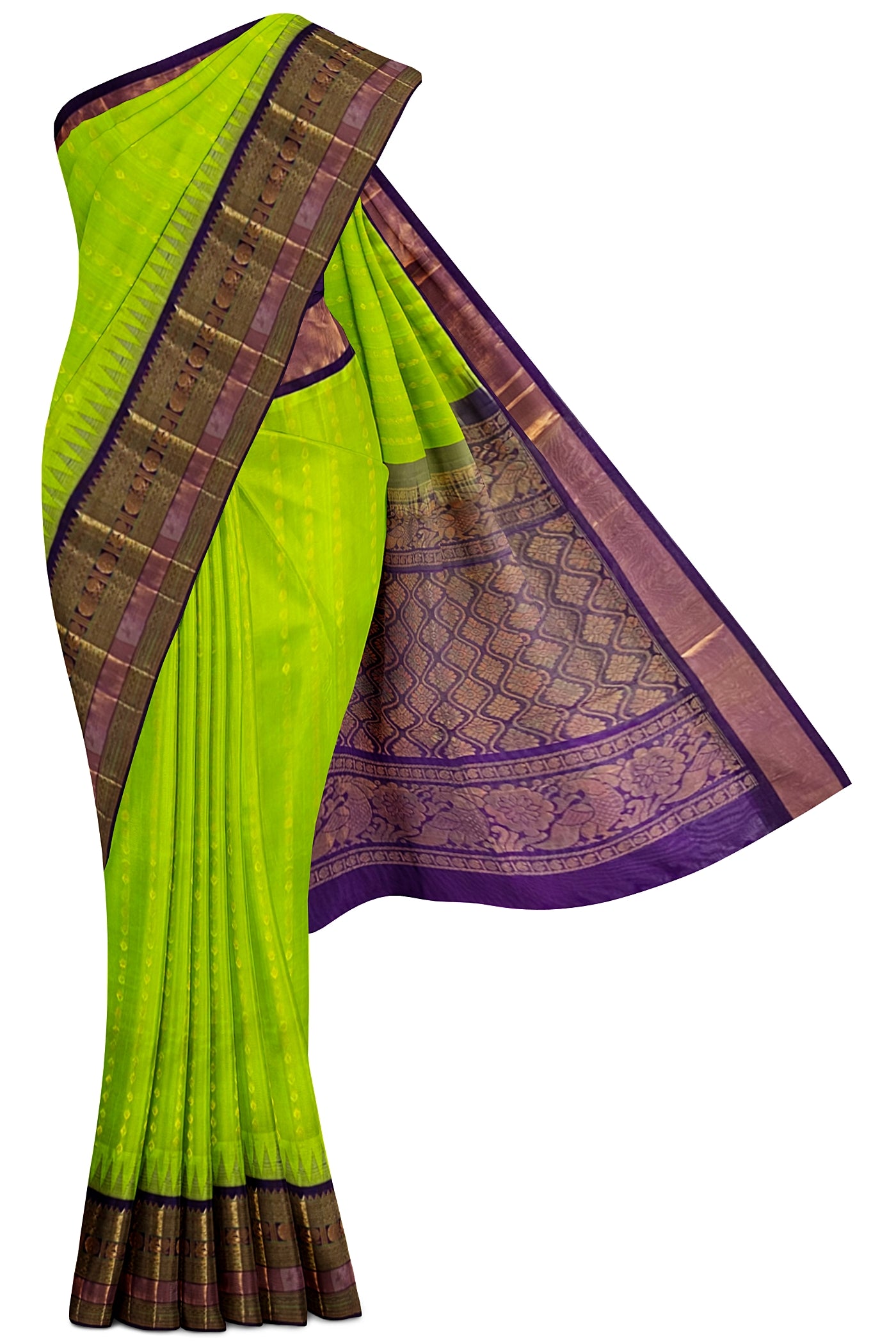 Light Green Silk Cotton Saree With Zari Buttas Pattern