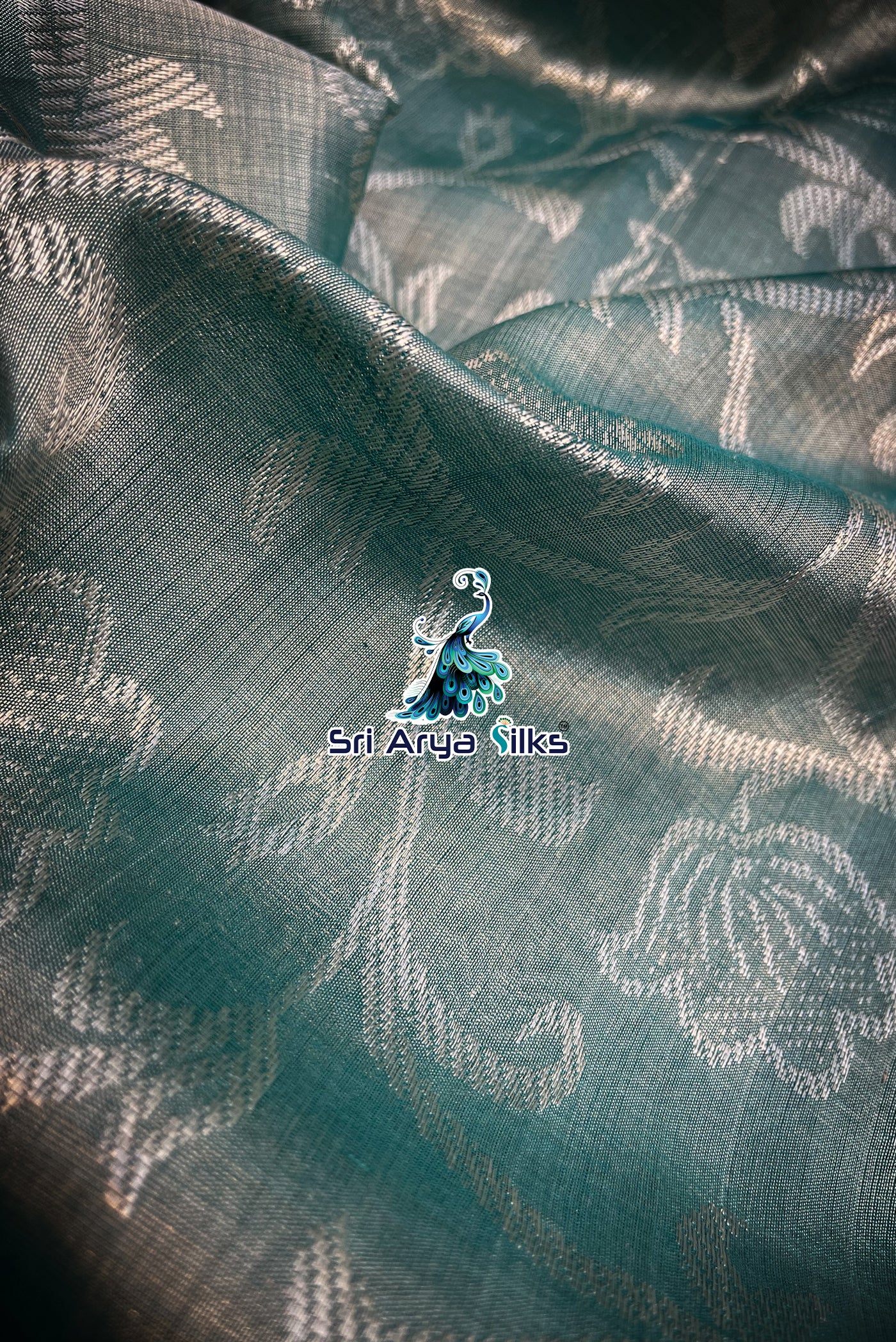 Greenish Grey & Violet Embosed Kanchipuram Silk Cotton Saree.