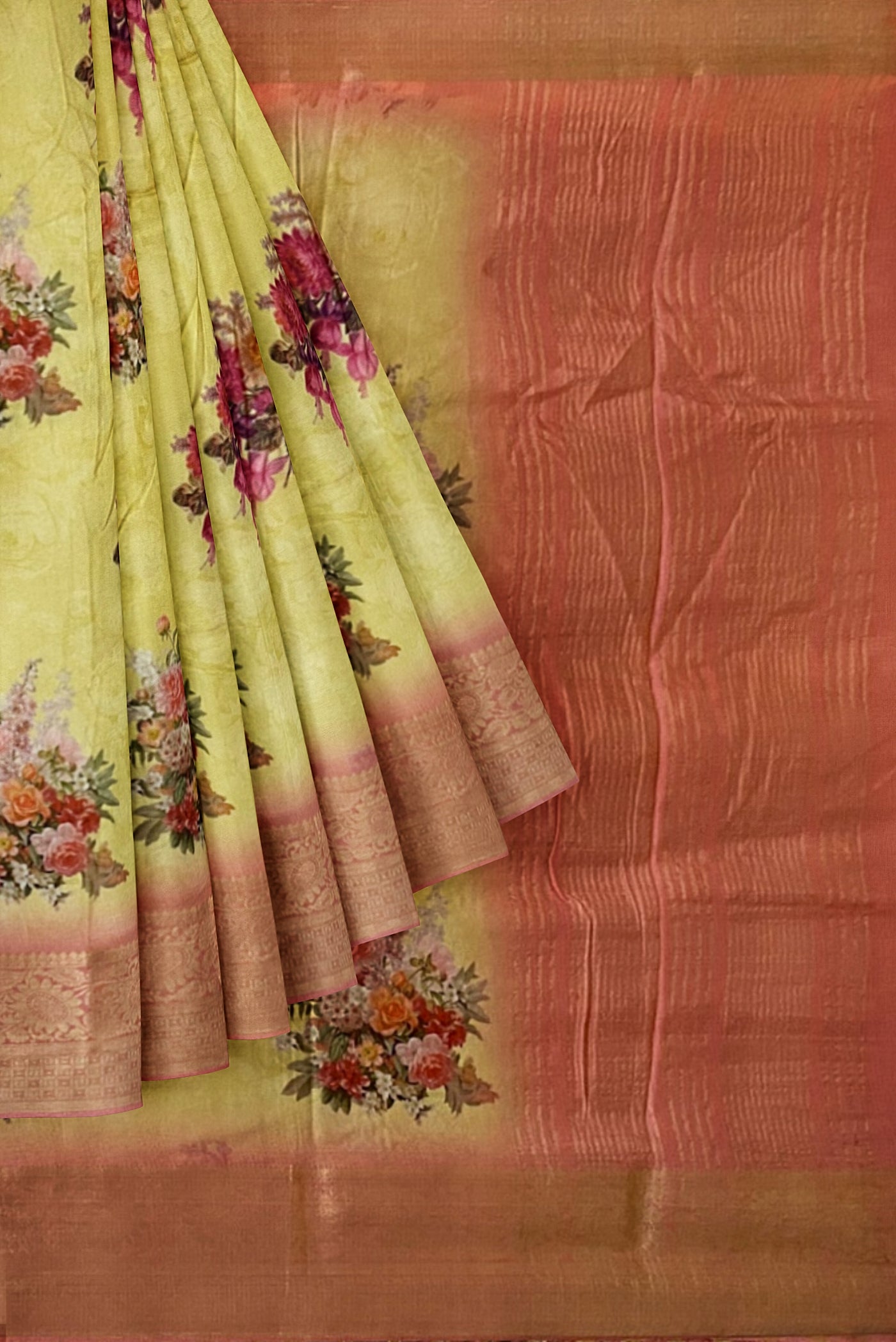 Light Yellow and Baby Pink Semi Dola saree