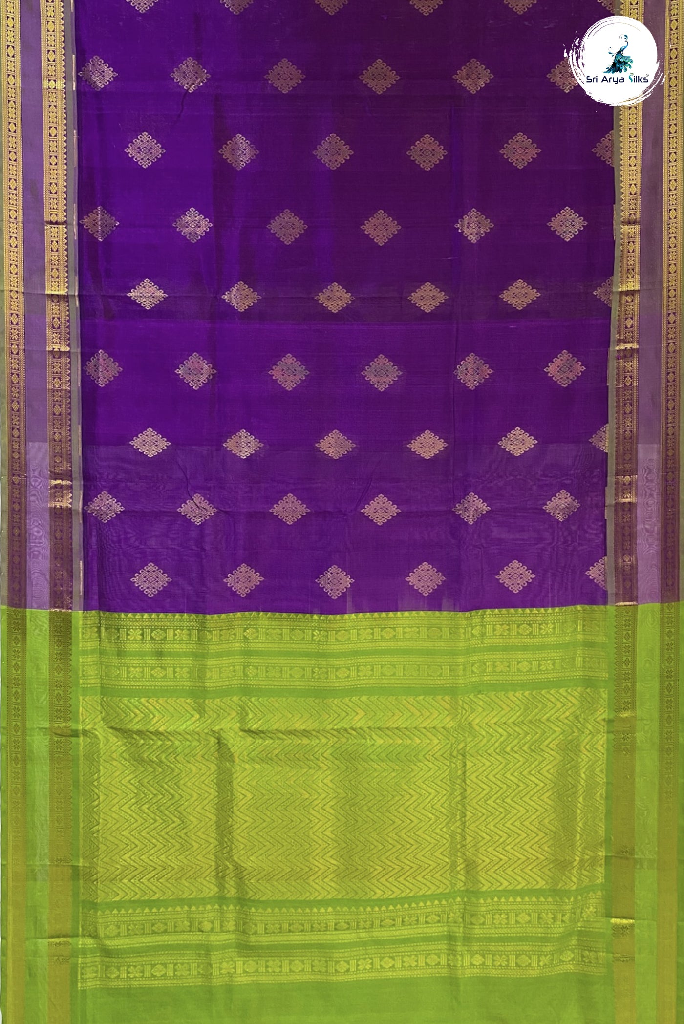 Purple Silk Cotton Saree With Kolam Butta Pattern