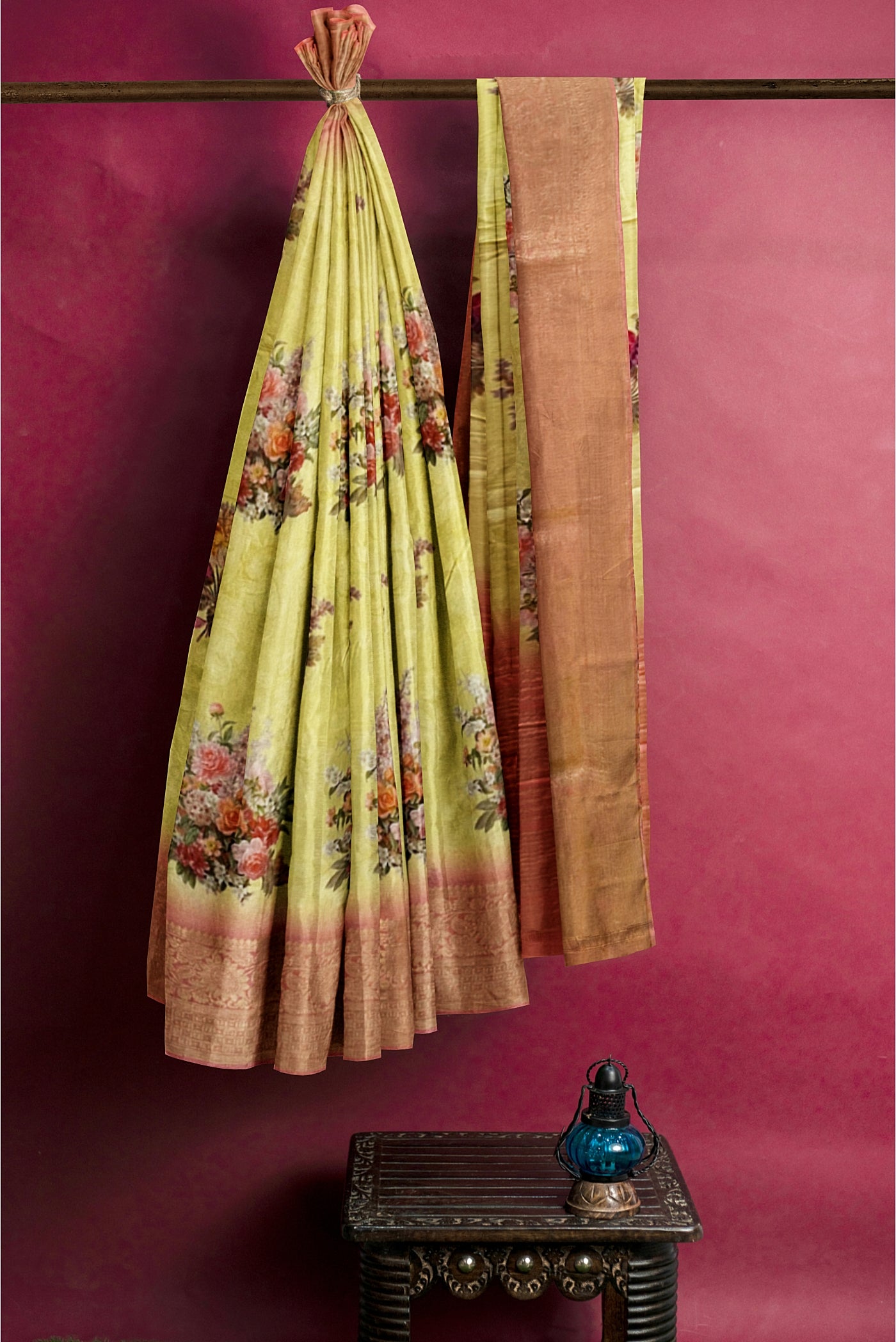 Light Yellow and Baby Pink Semi Dola saree