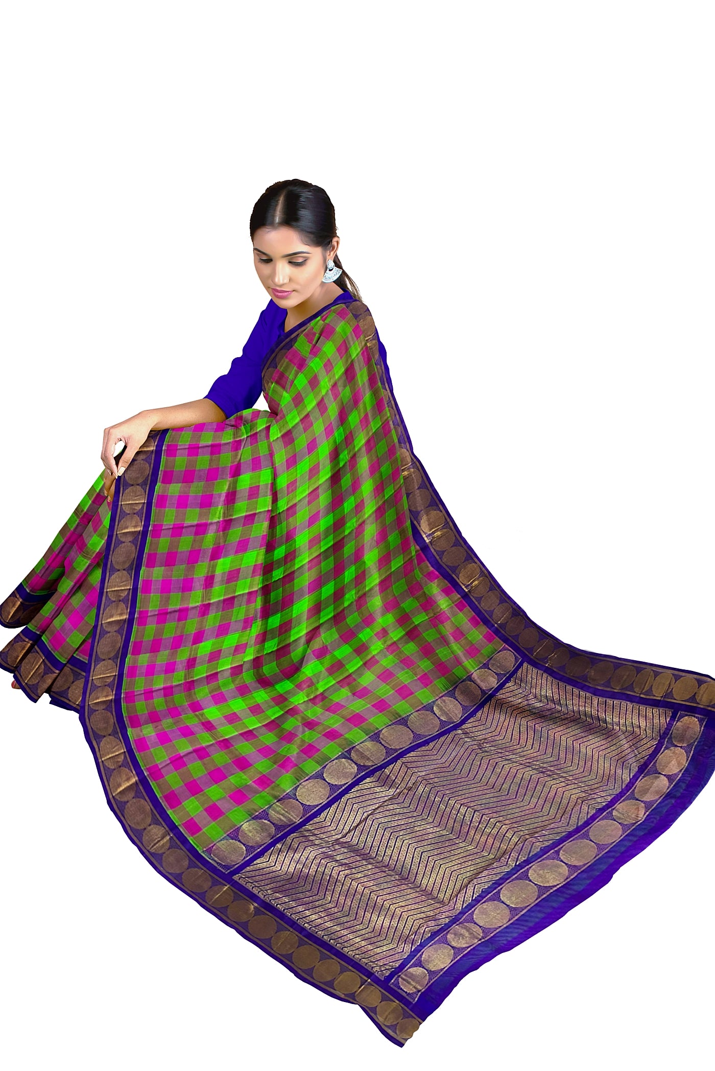 Multi Checked Saree With Checked Pattern
