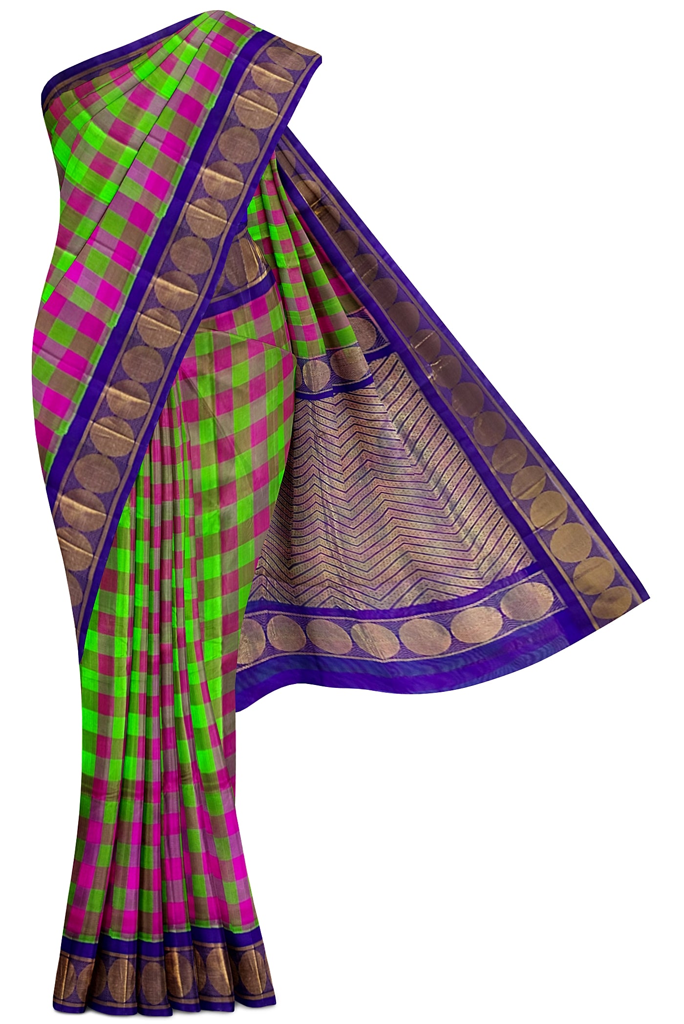 Multi Checked Saree With Checked Pattern