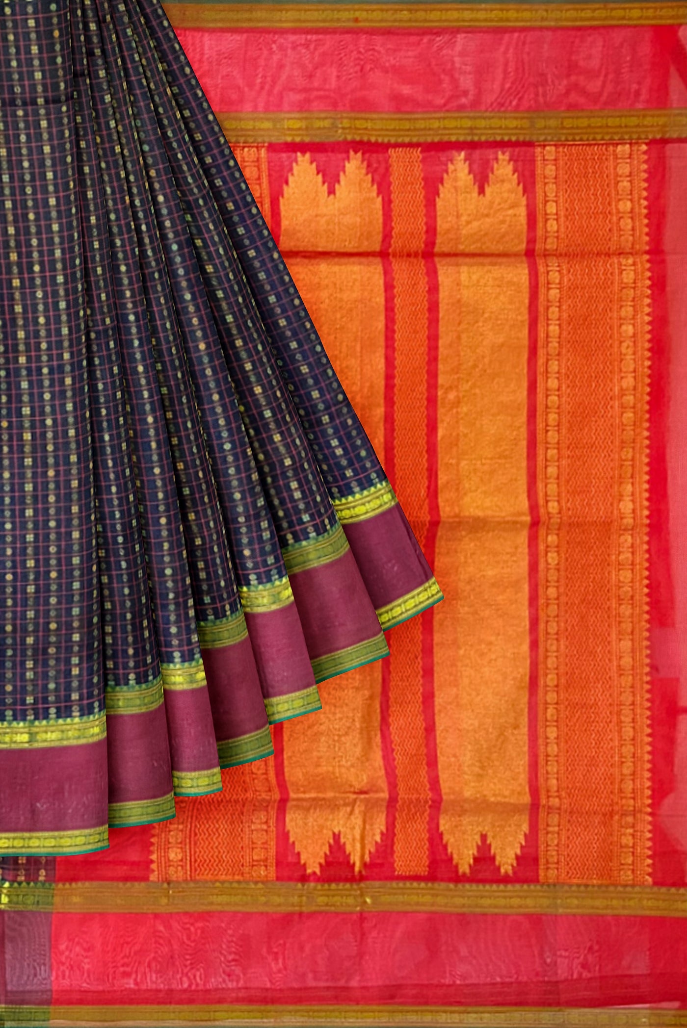 Black Silk Cotton Saree With Meenakari Work Pattern