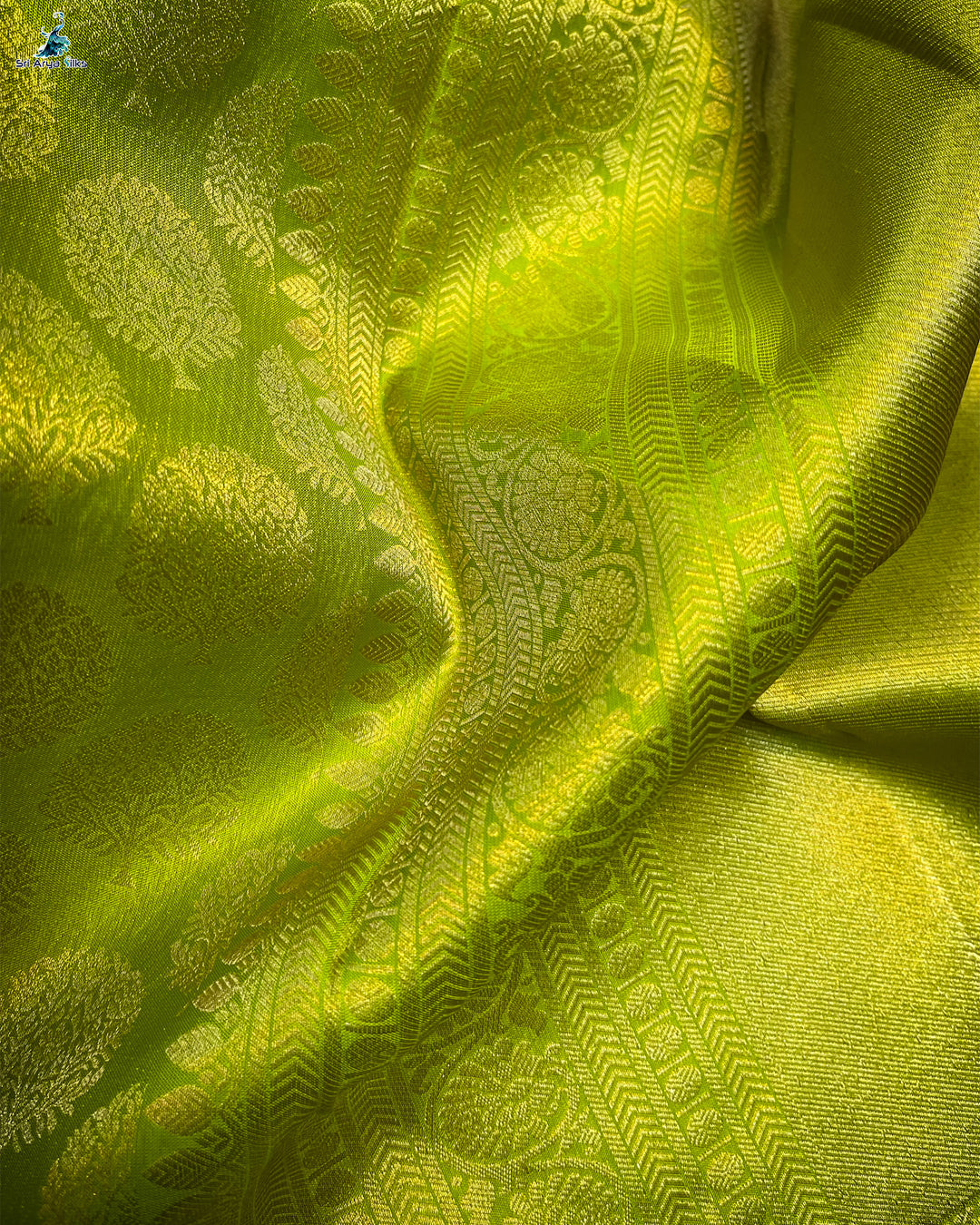 Lime Green Kanchivaram Brocade Silk Saree