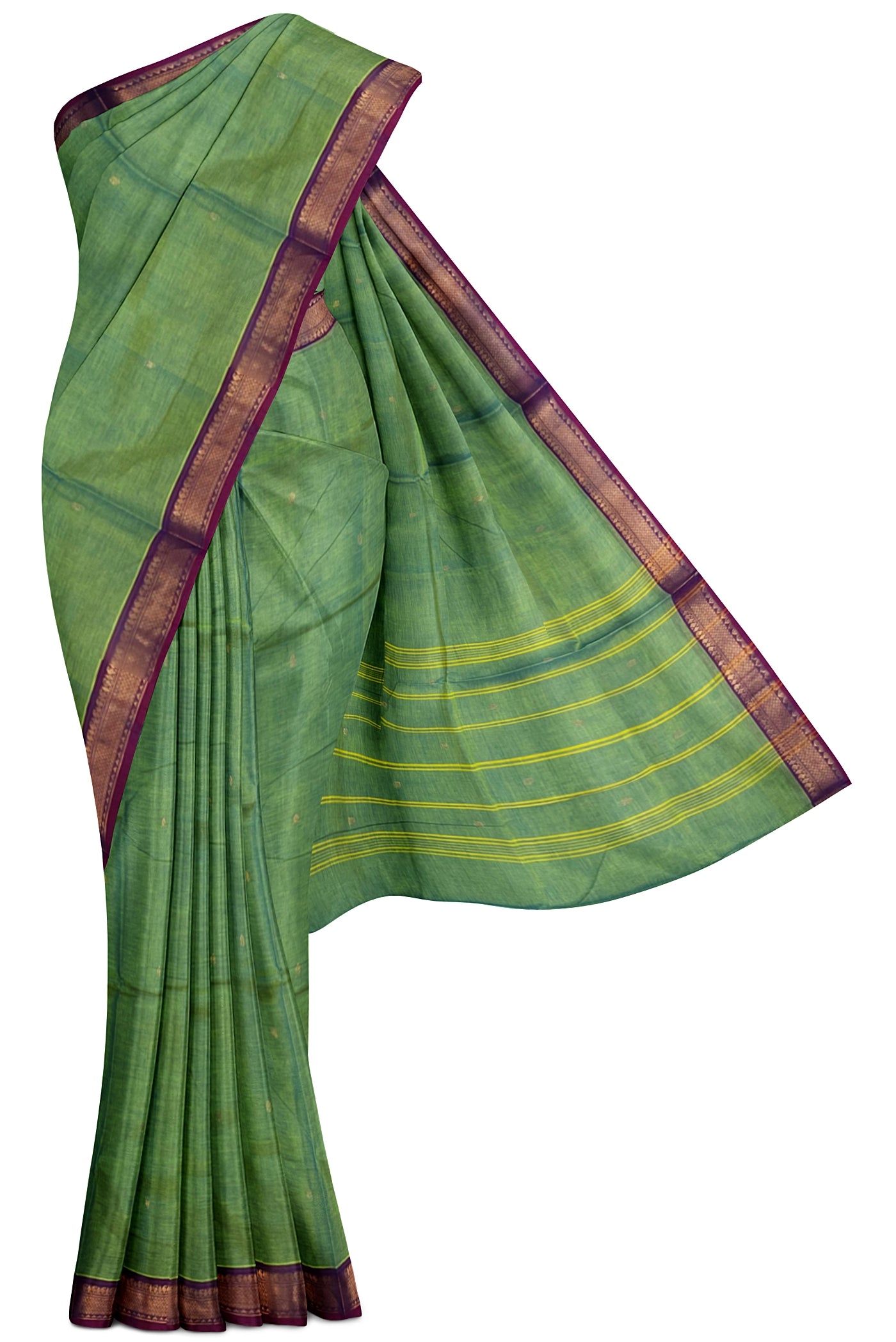 Pastel Green Cotton Saree With Zari Buttas Pattern