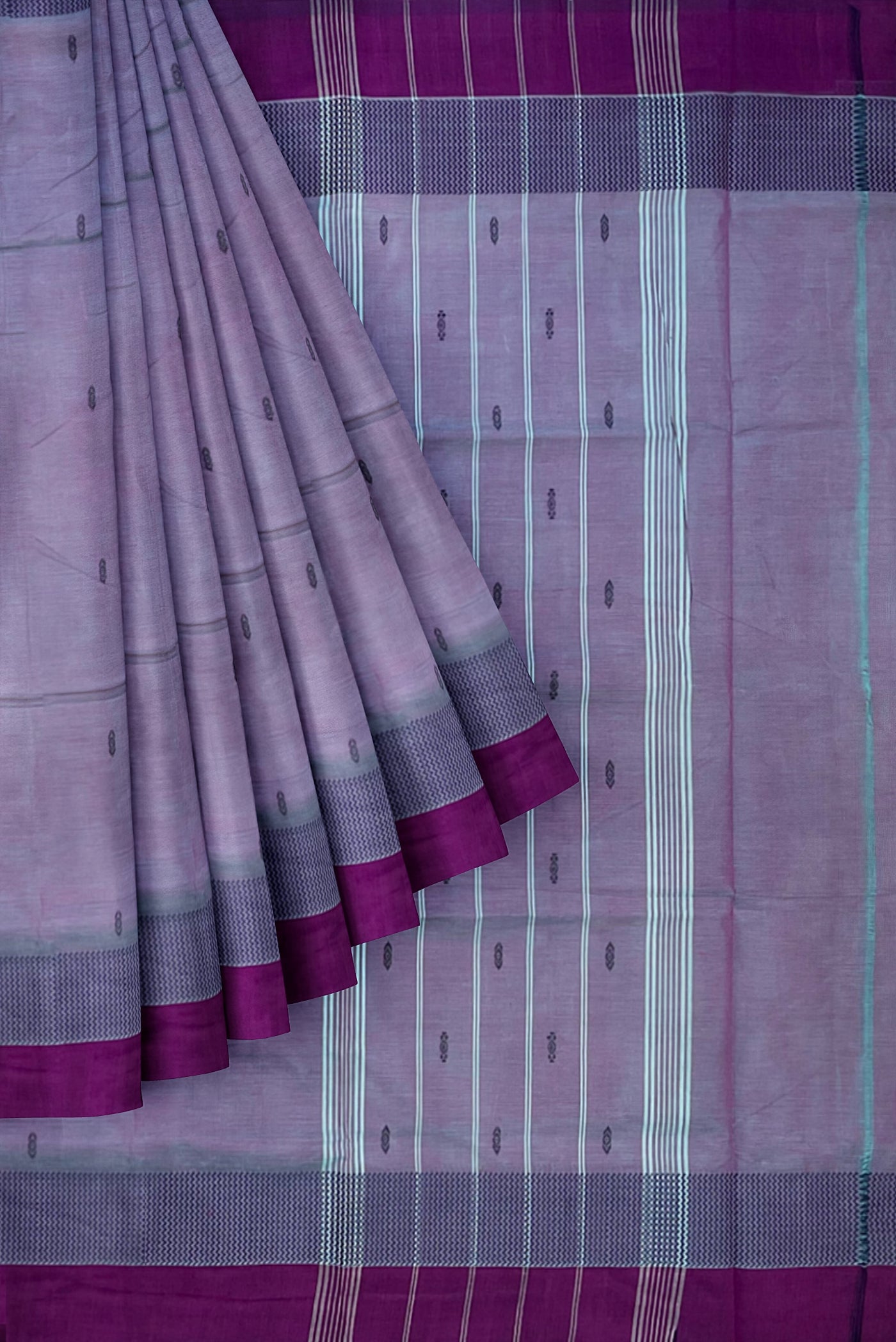 Dual Tone Grey Cotton Saree With Buttas Pattern