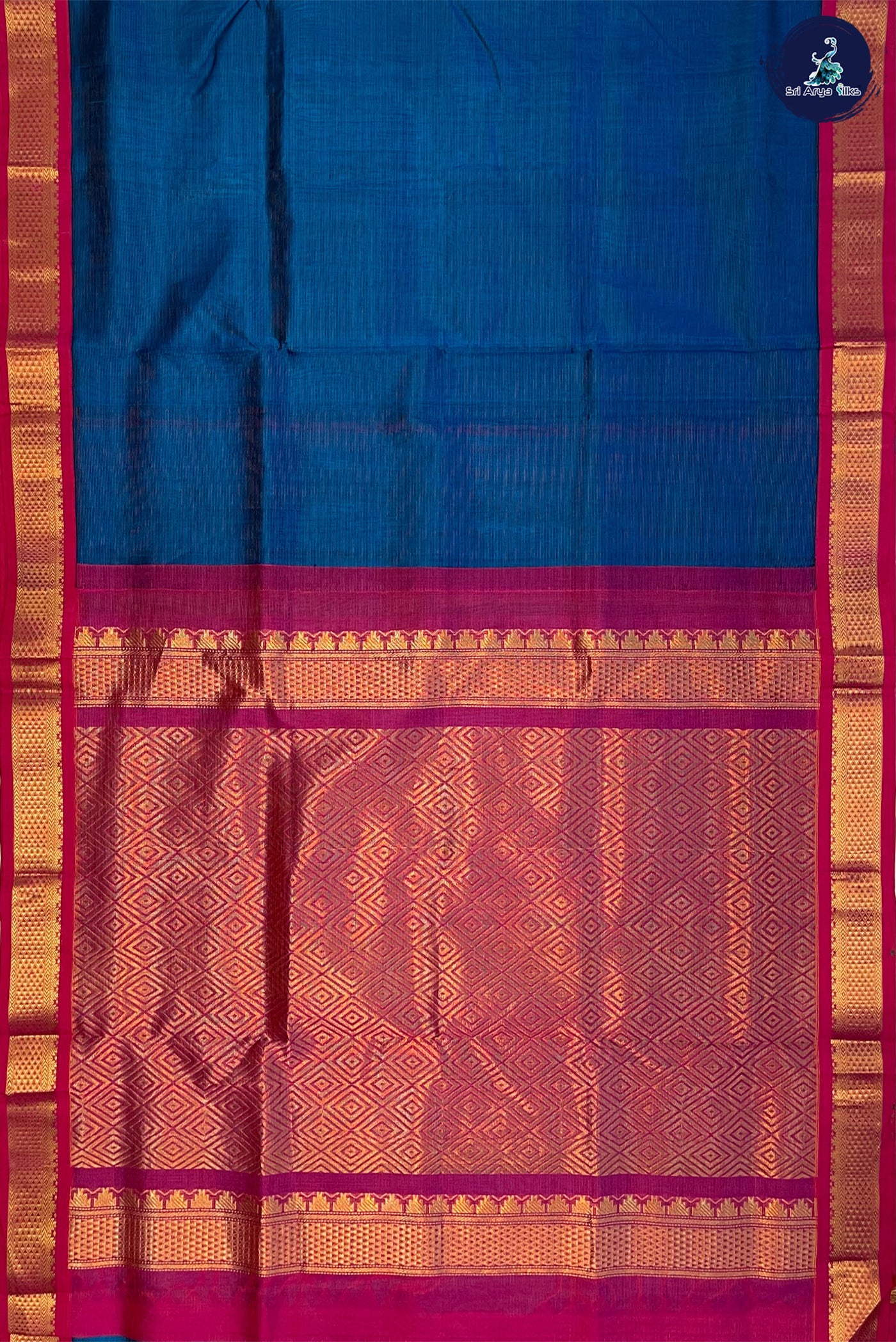 Sapphire Blue Vaira Oosi Saree With Vaira Oosi Pattern