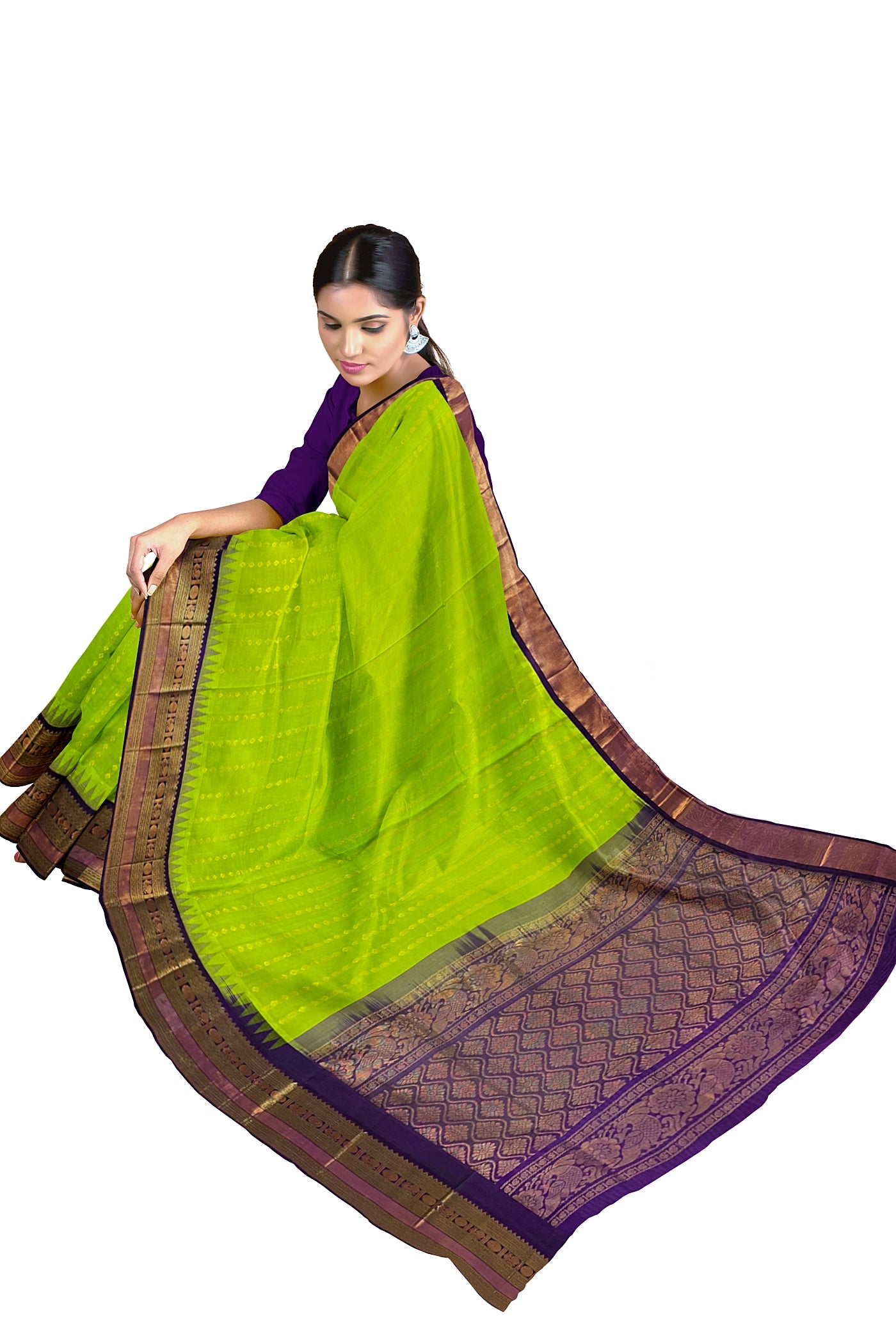 Light Green Silk Cotton Saree With Zari Buttas Pattern