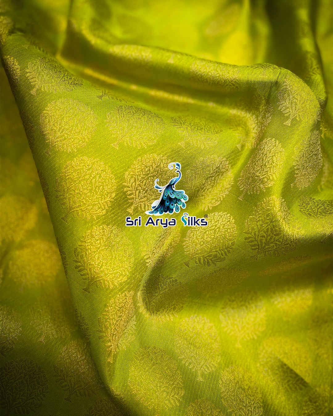 Lime Green Kanchivaram Brocade Silk Saree