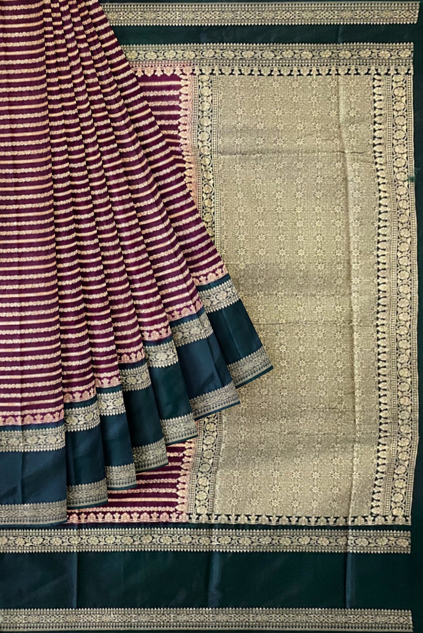Grape Wine Semi Banarasi Saree With Zari Checked Pattern