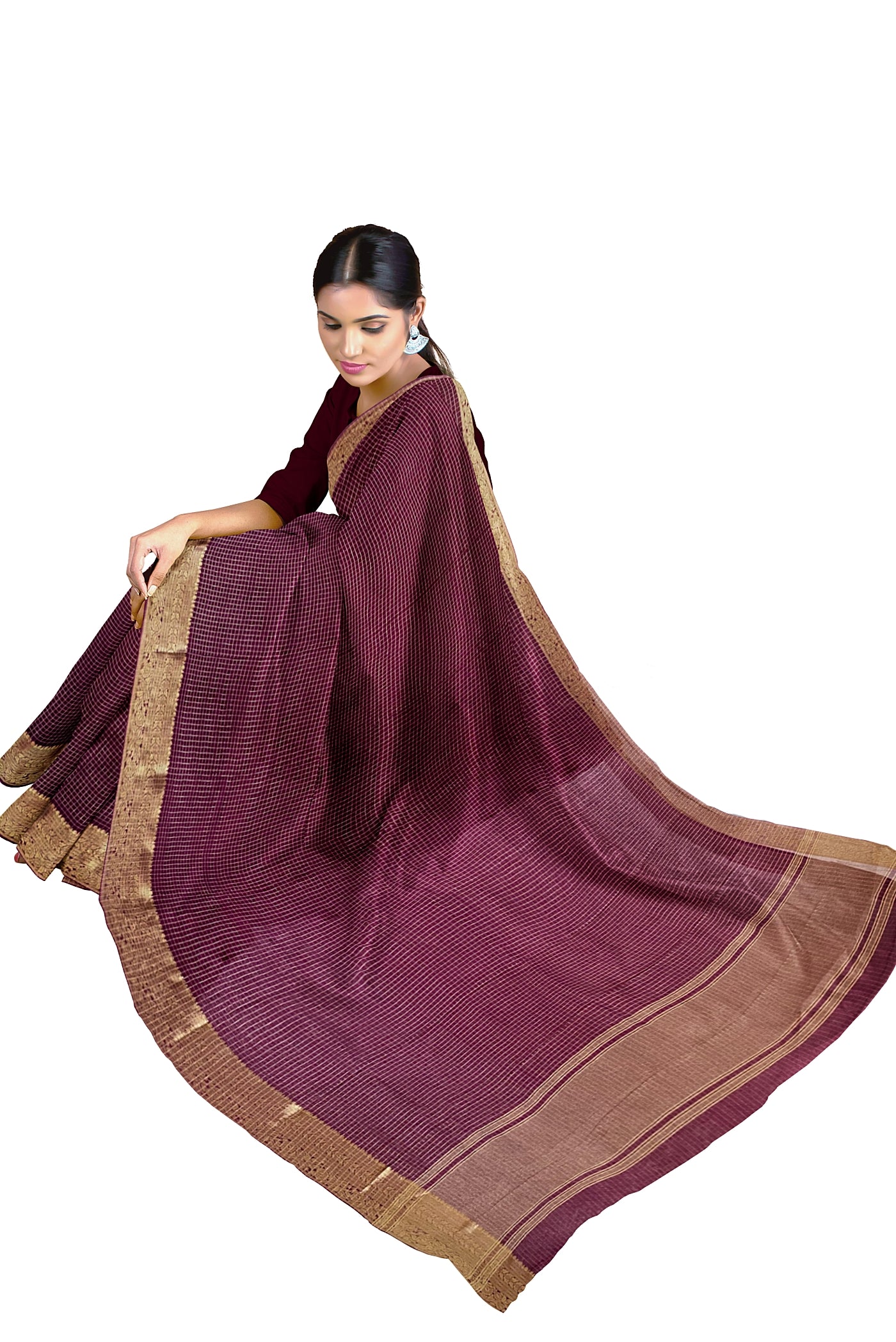 Maroon Georgette Banarasi Saree With Zari Checked Pattern