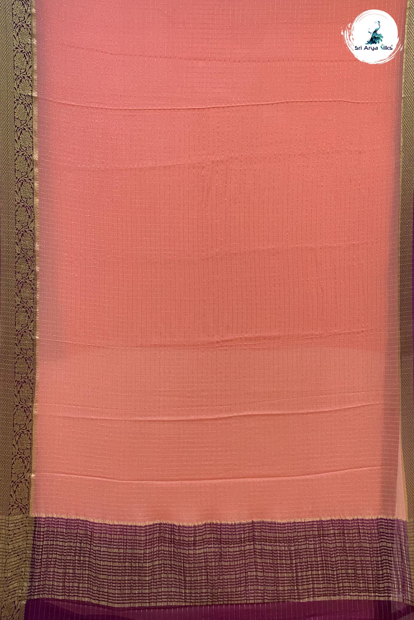 Baby Pink Georgette Banarasi Saree With Zari Checked Pattern